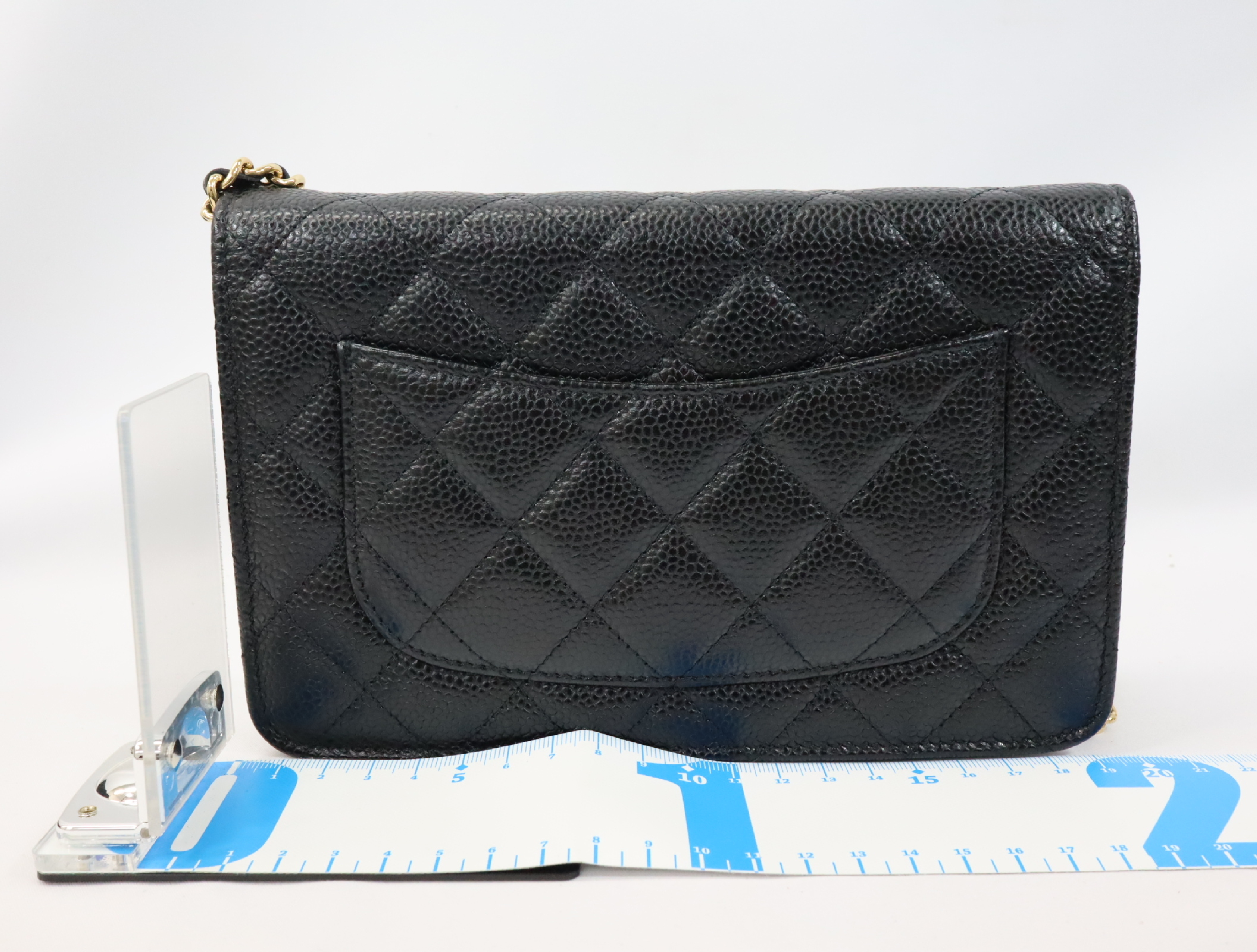 Matelassé Caviar Skin Chain Wallet, Black with Gold Hardware, EC602K80, Random Plate, AP0250 Shoulder Bag — view 2