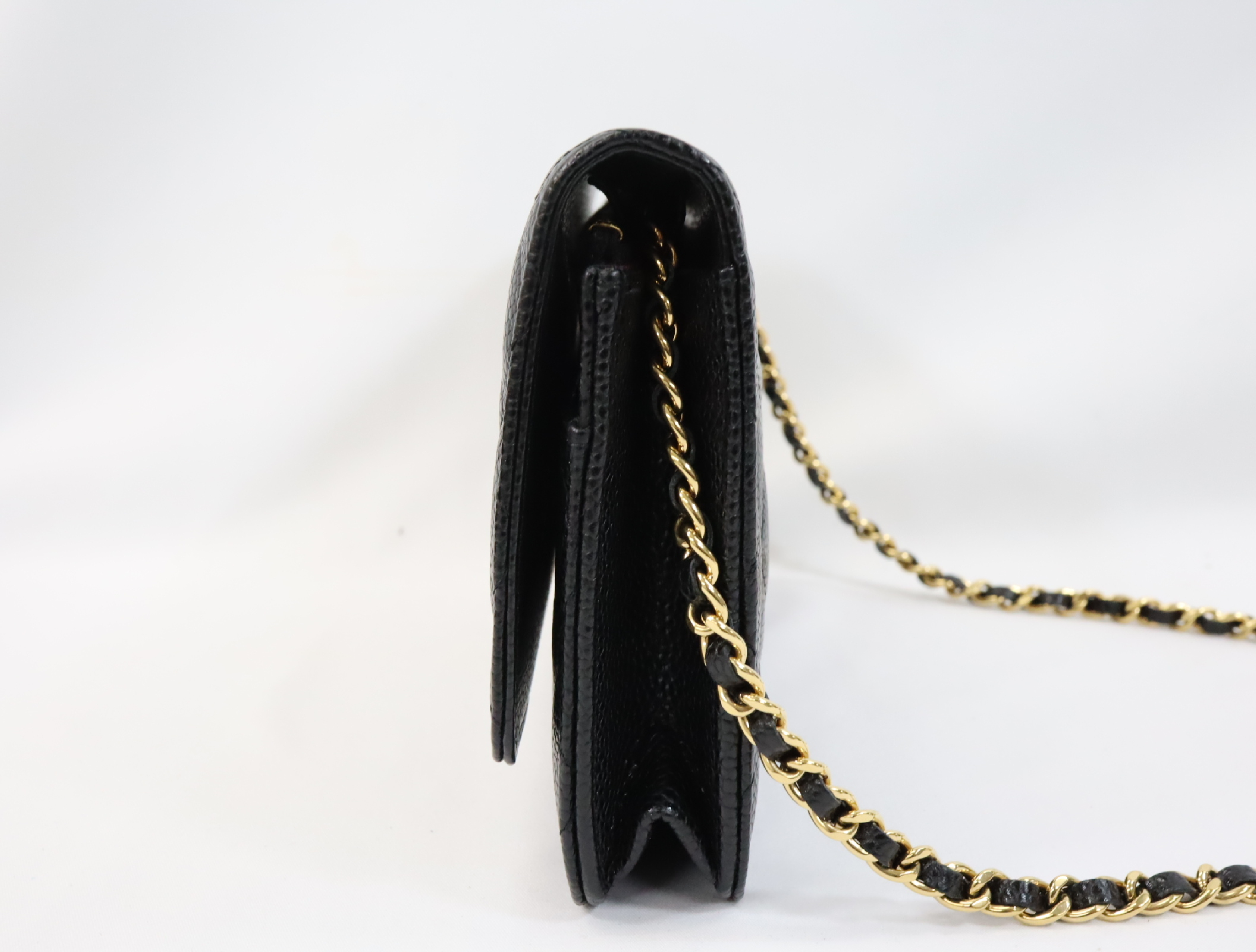 Matelassé Caviar Skin Chain Wallet, Black with Gold Hardware, EC602K80, Random Plate, AP0250 Shoulder Bag — view 4