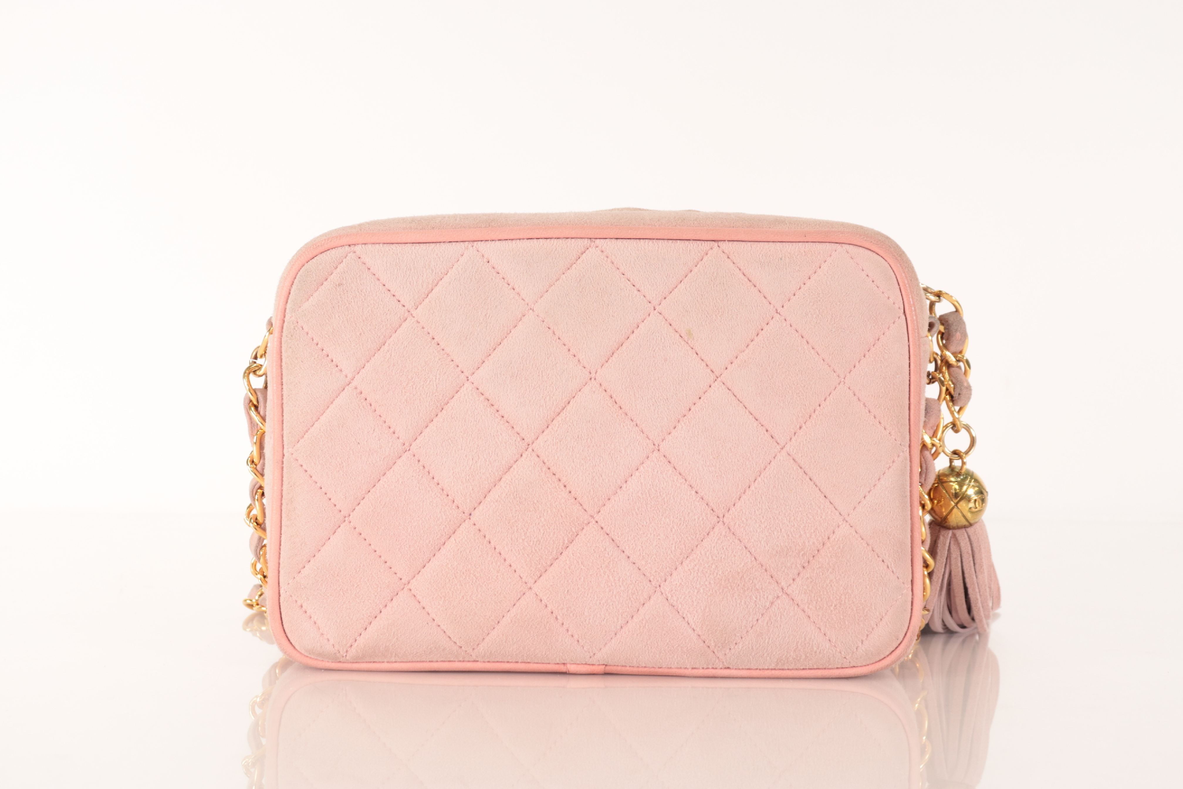 Matelassé Suede Fringe Chain Shoulder Bag, Pink — view 2