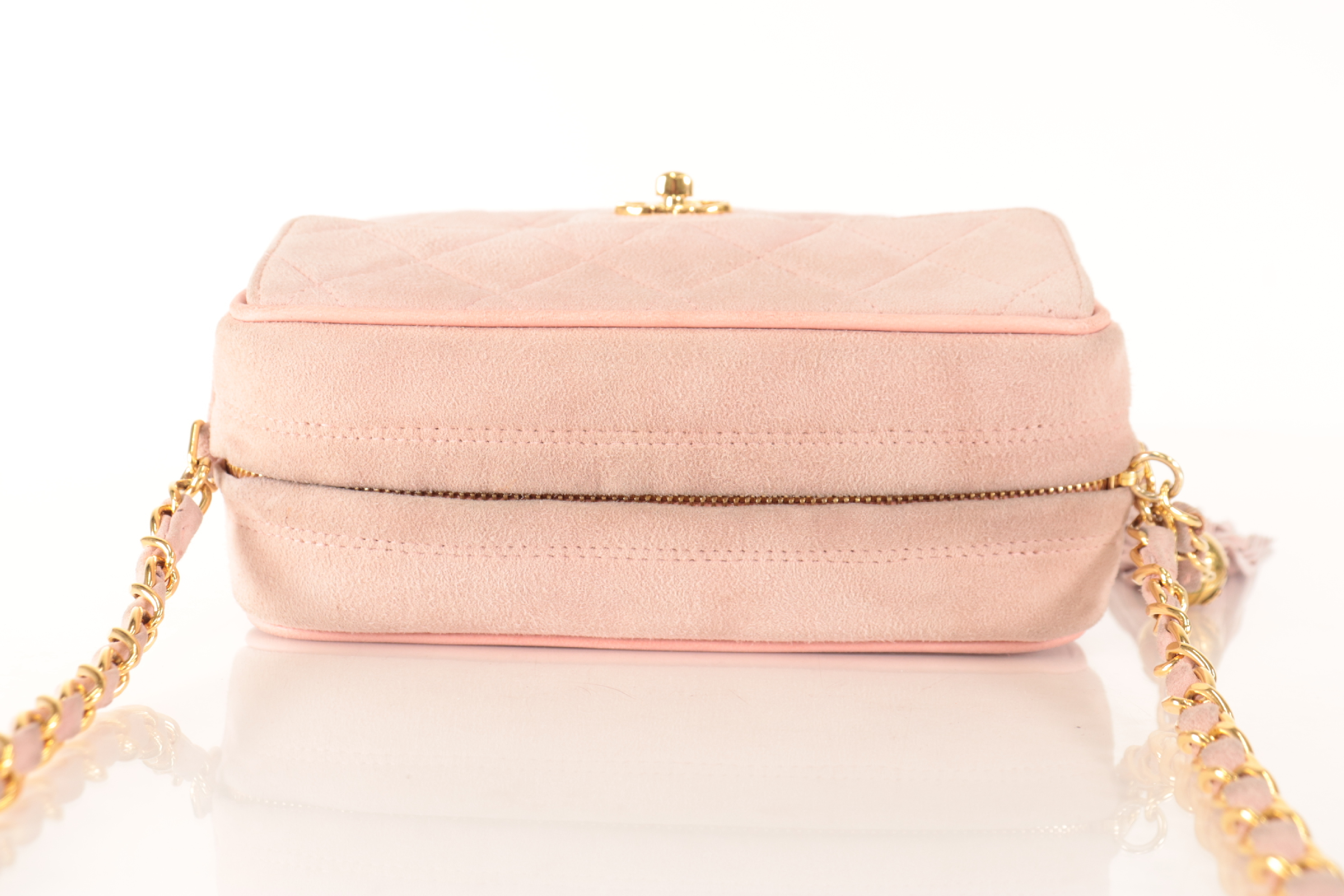 Matelassé Suede Fringe Chain Shoulder Bag, Pink — view 5