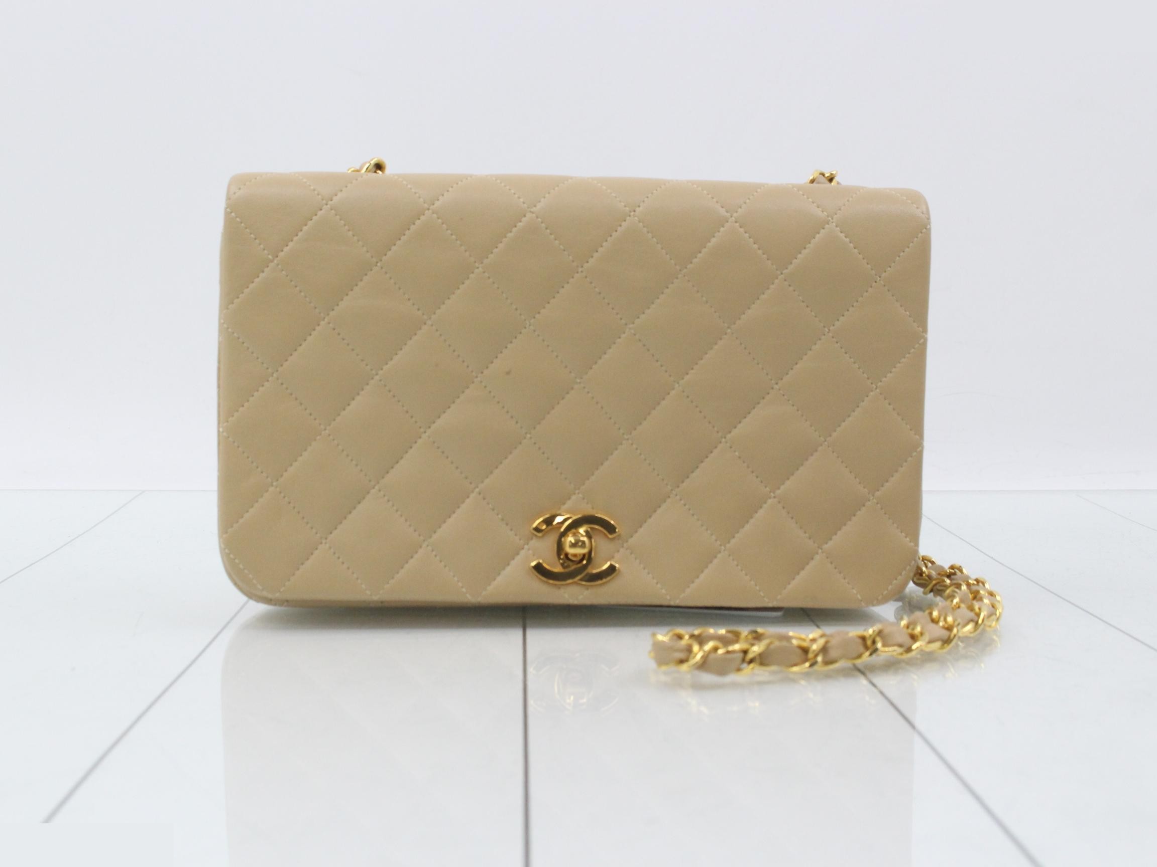 Matelassé Full Flap Shoulder Bag, Beige