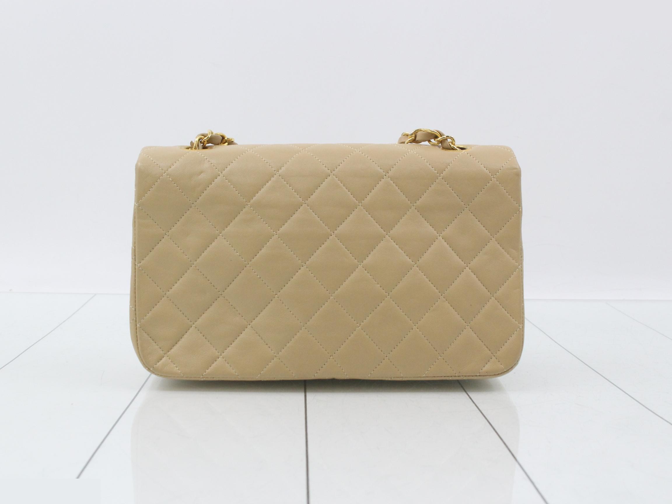 Matelassé Full Flap Shoulder Bag, Beige — view 2