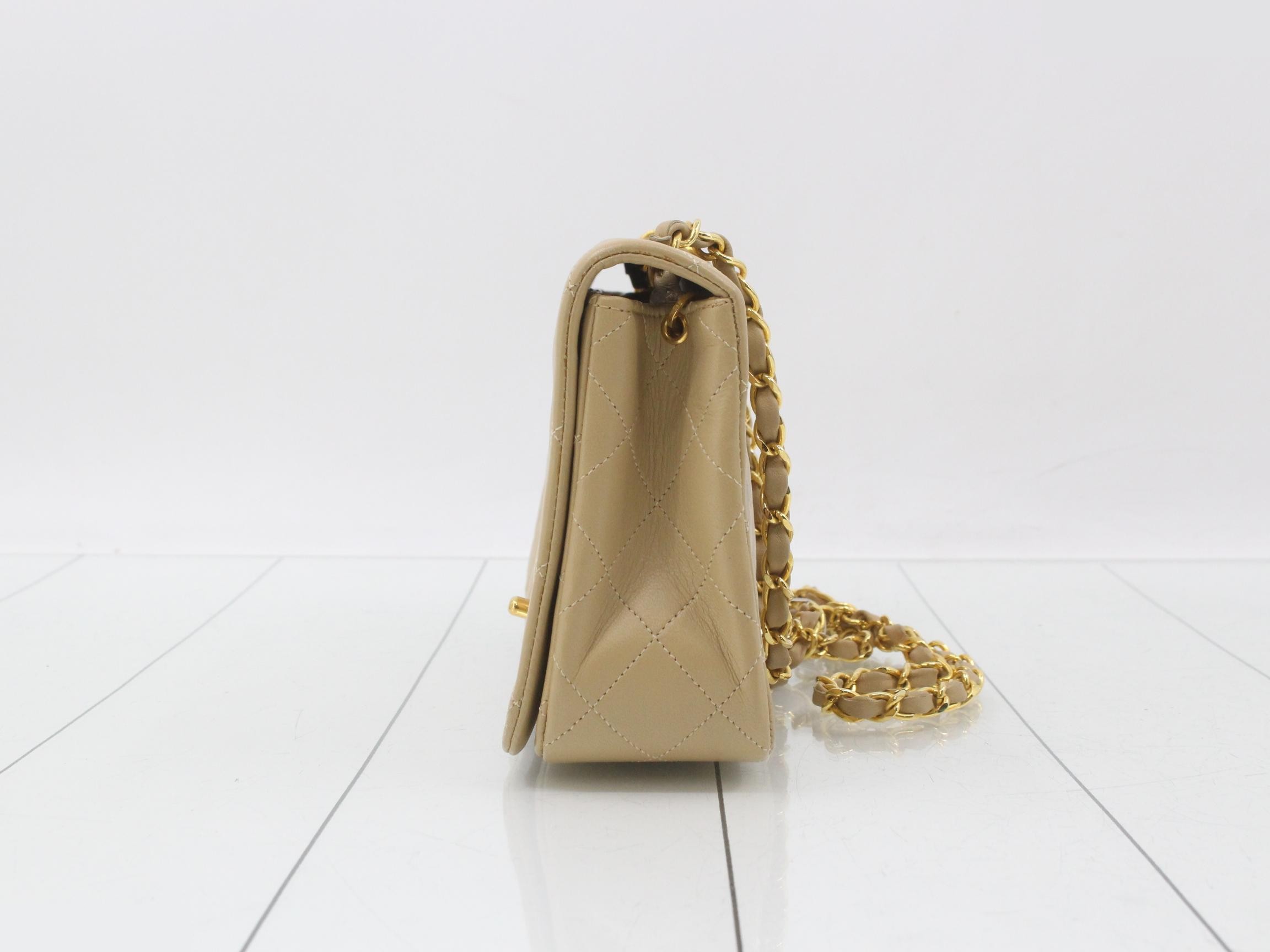 Matelassé Full Flap Shoulder Bag, Beige — view 3