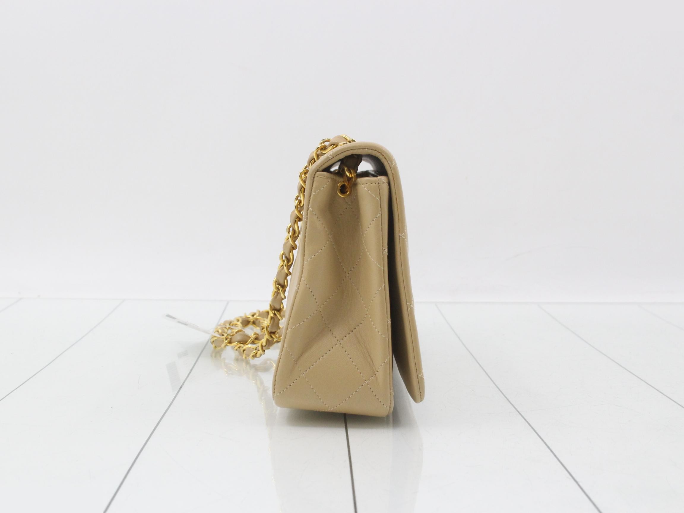Matelassé Full Flap Shoulder Bag, Beige — view 4