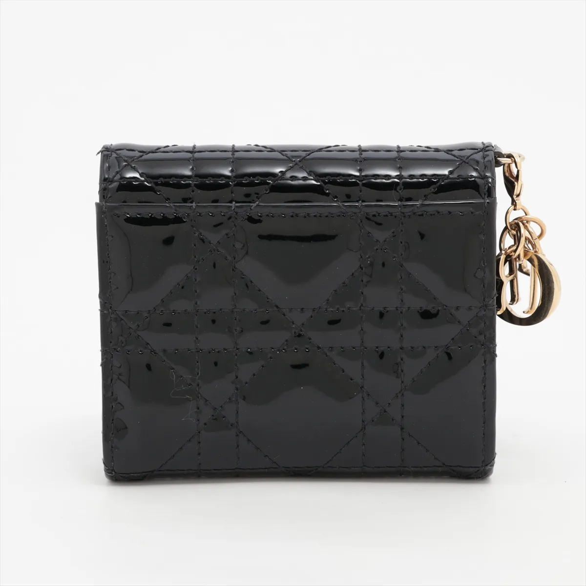 Lady Dior Cannage Patent Leather Compact Wallet, Black — view 2