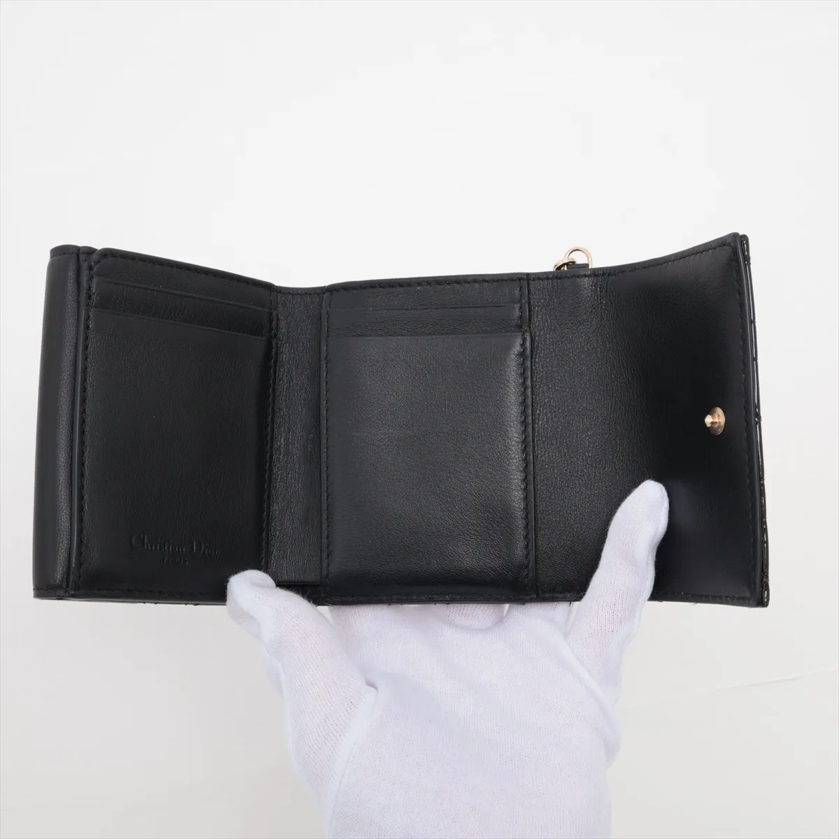 Lady Dior Cannage Patent Leather Compact Wallet, Black — view 4