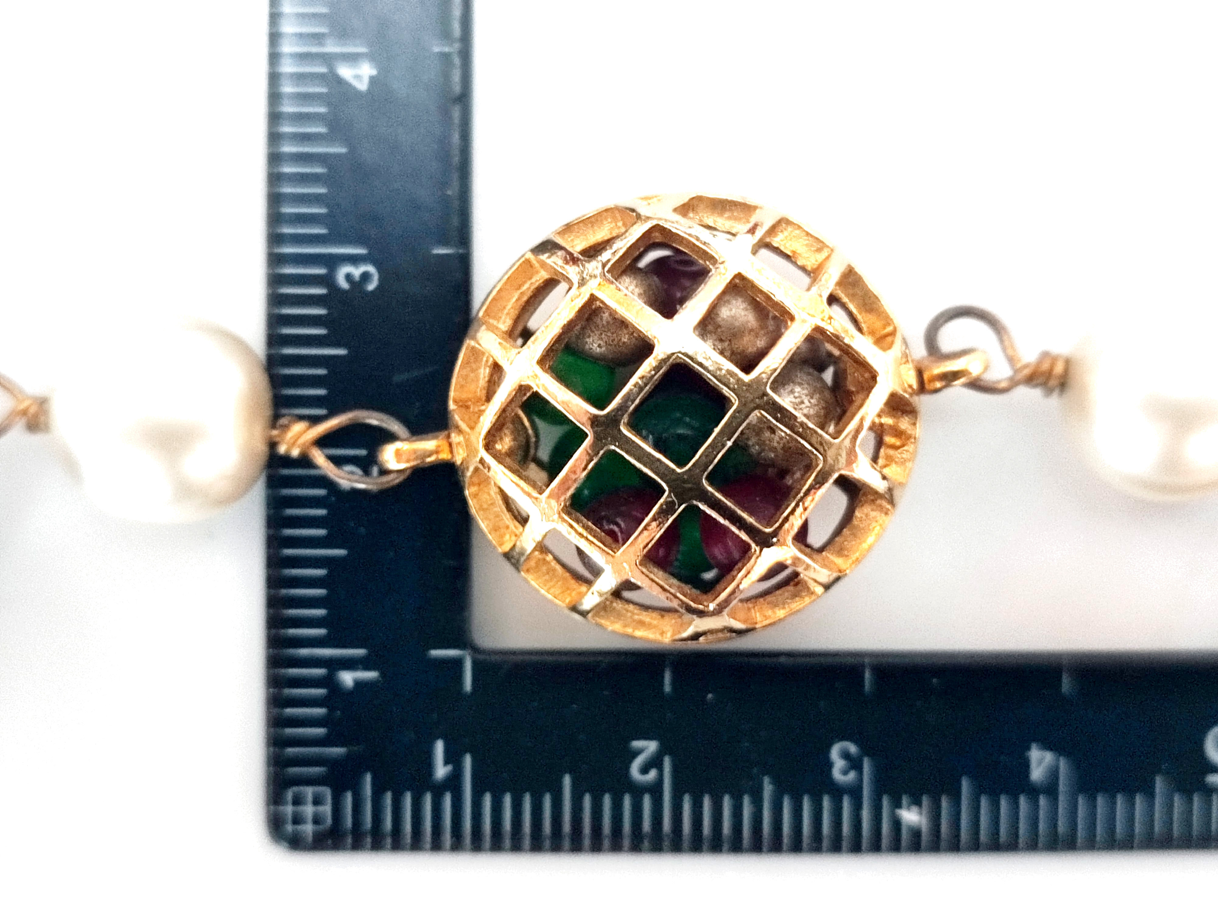 Basket Red Stone Color Ball Pearl Necklace — view 3