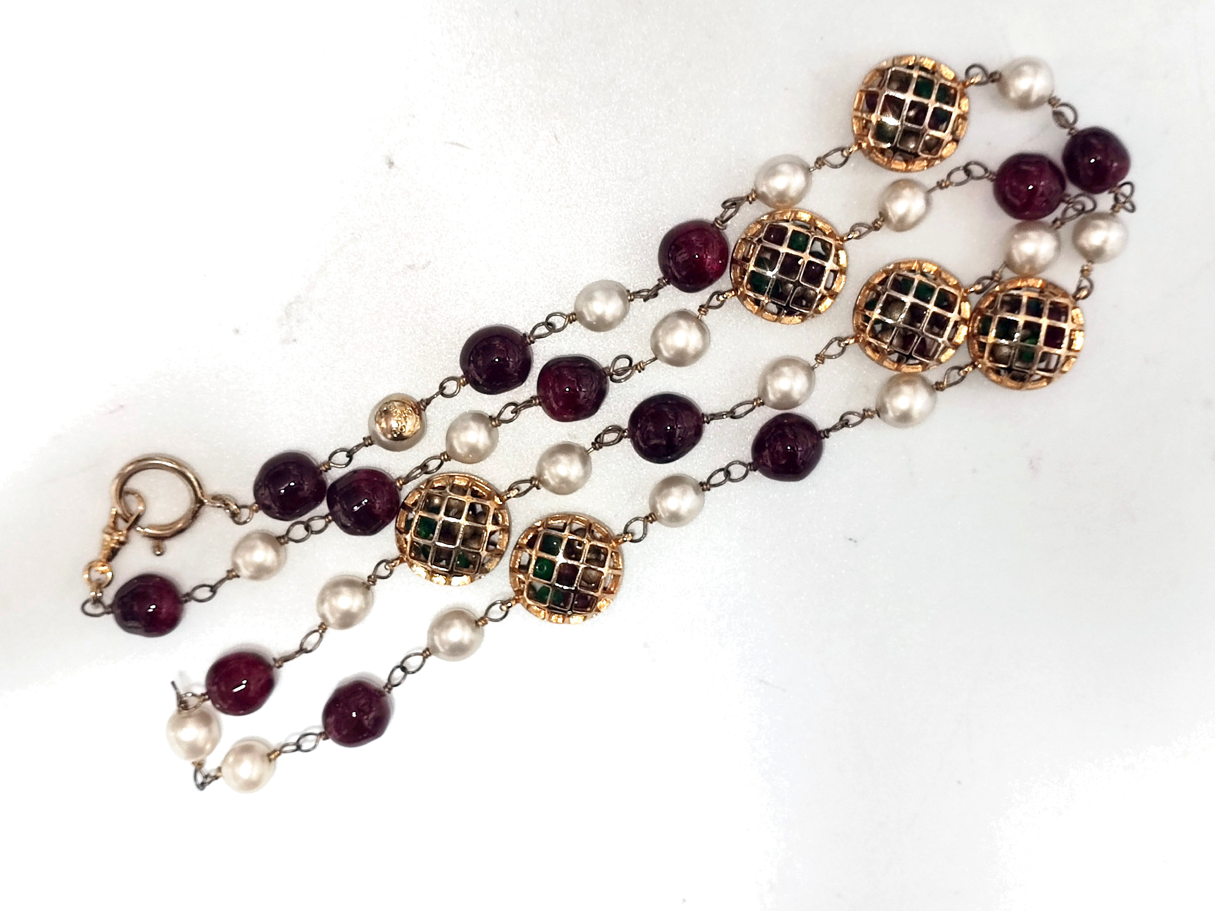 Basket Red Stone Color Ball Pearl Necklace — view 5