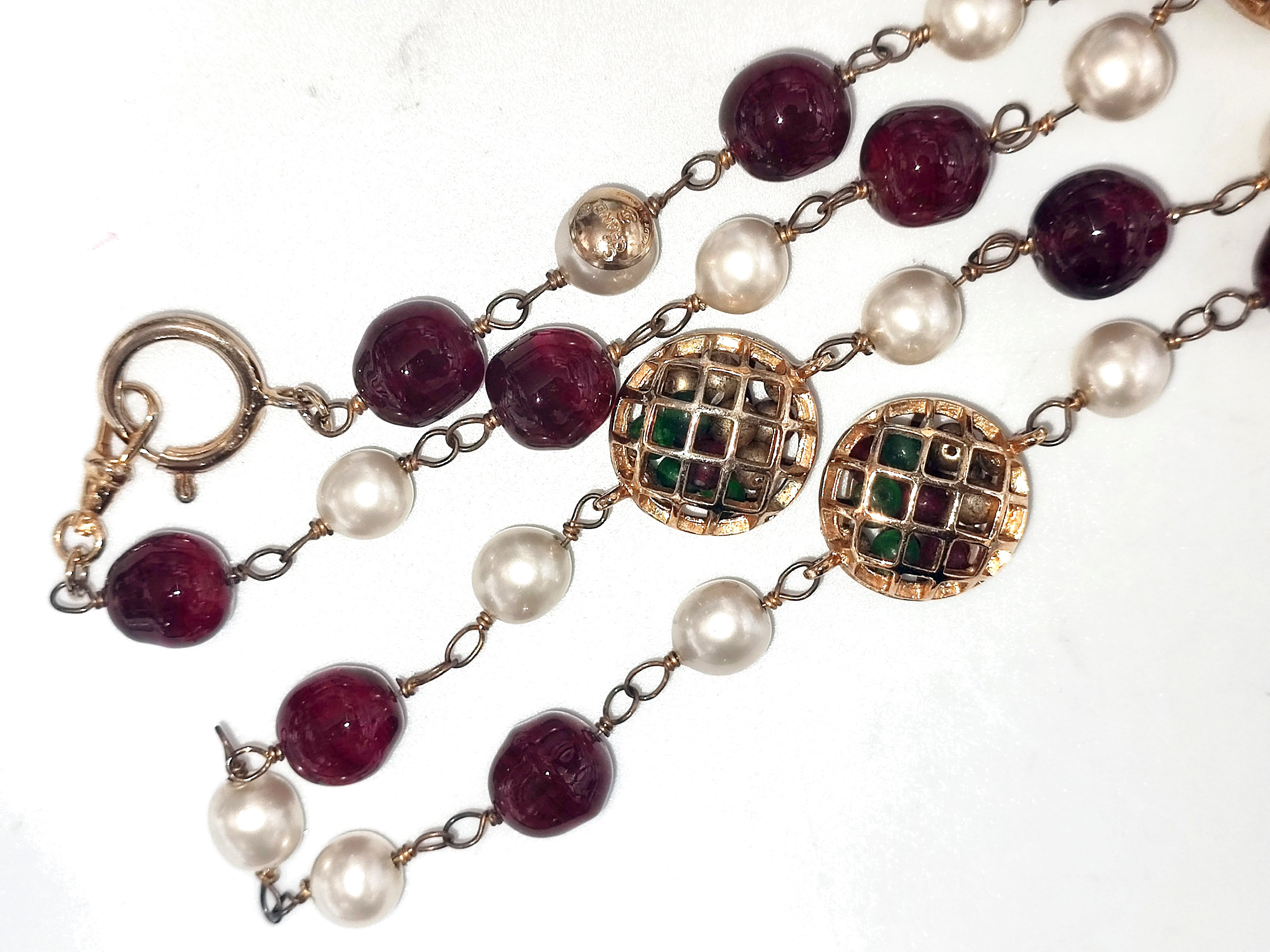 Basket Red Stone Color Ball Pearl Necklace — view 6
