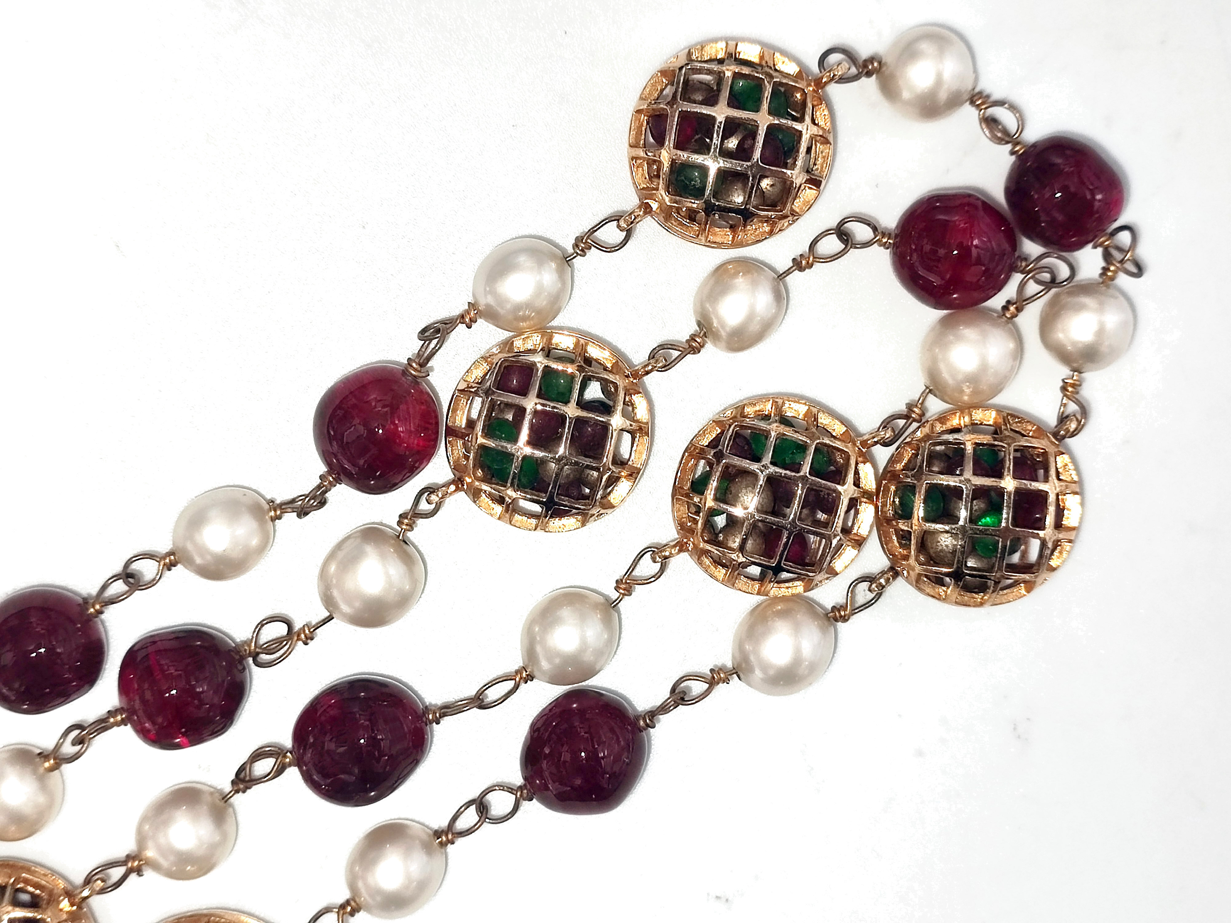 Basket Red Stone Color Ball Pearl Necklace — view 7