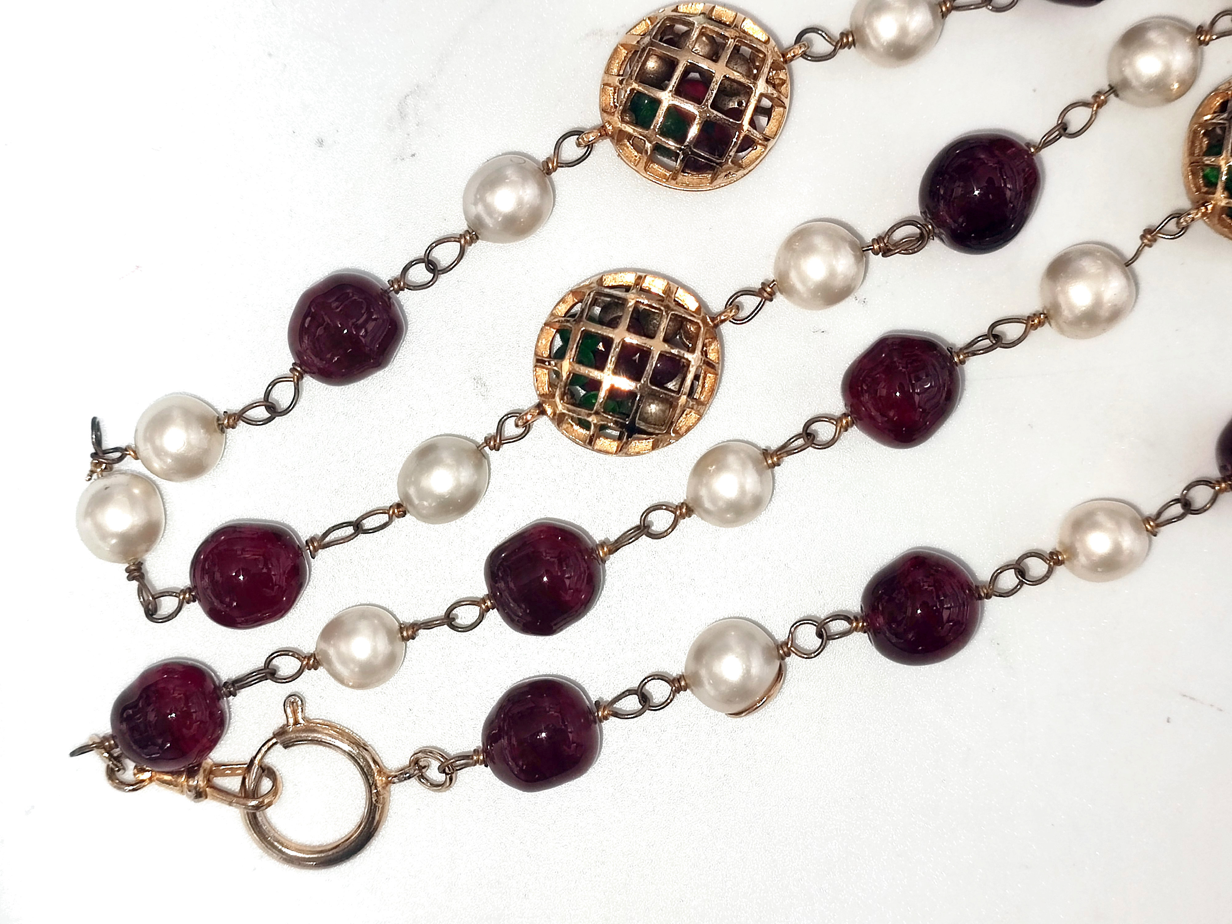 Basket Red Stone Color Ball Pearl Necklace — view 9