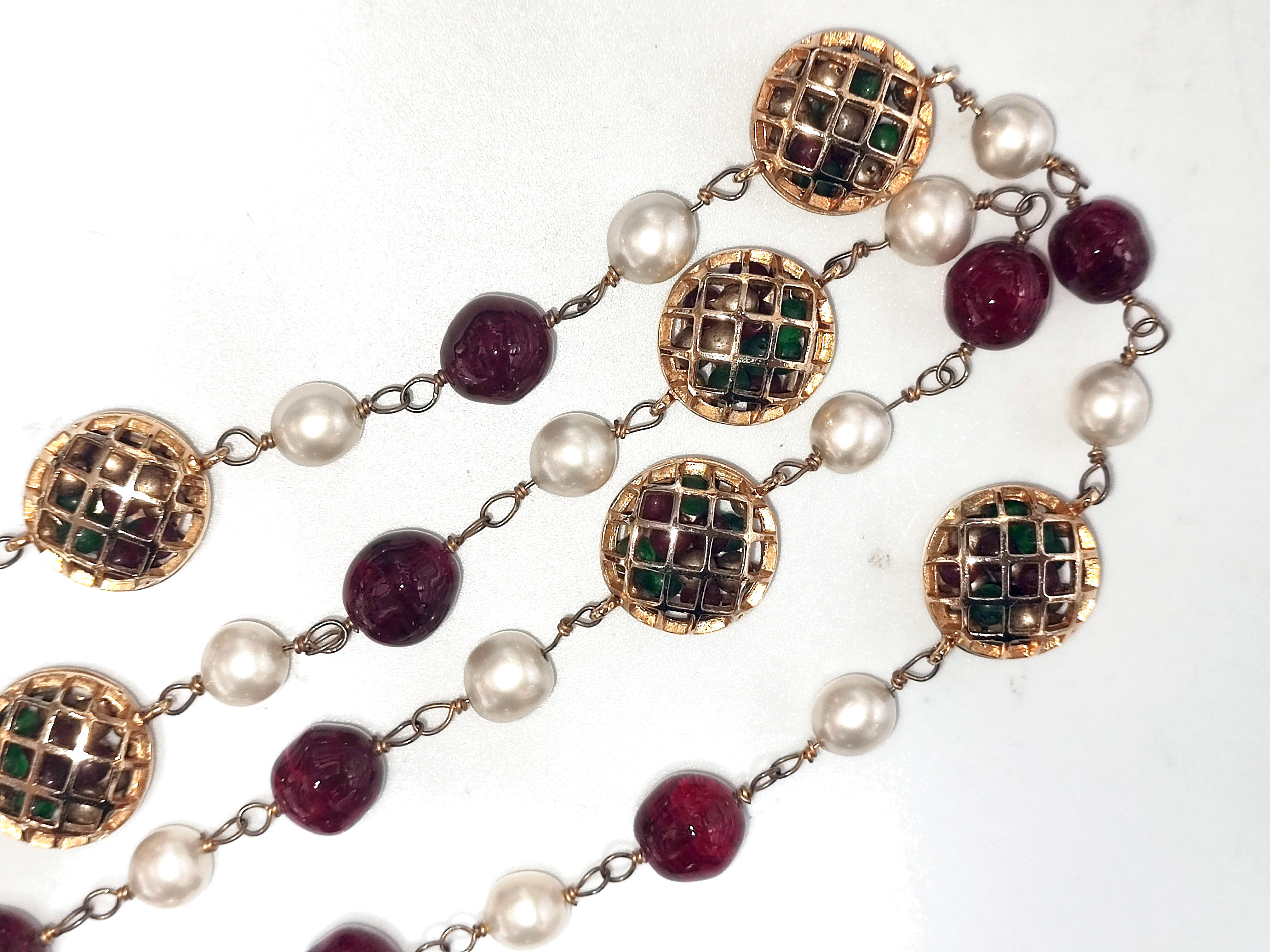 Basket Red Stone Color Ball Pearl Necklace — view 10