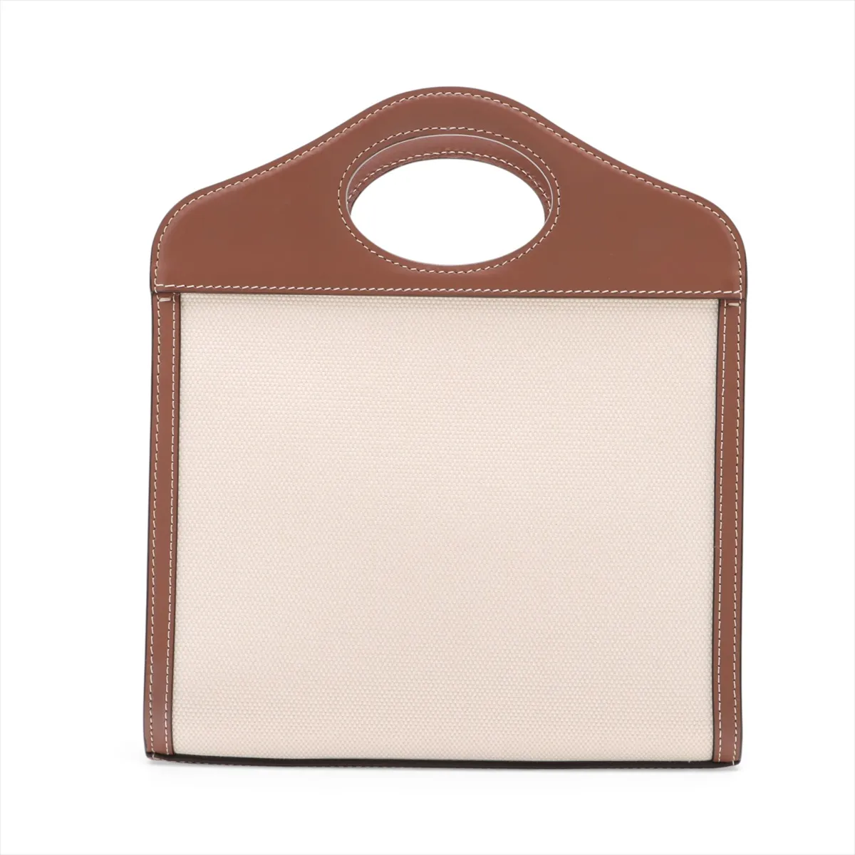 Mini Two-Tone Canvas x Leather 2-Way Handbag, Beige x Brown — view 2