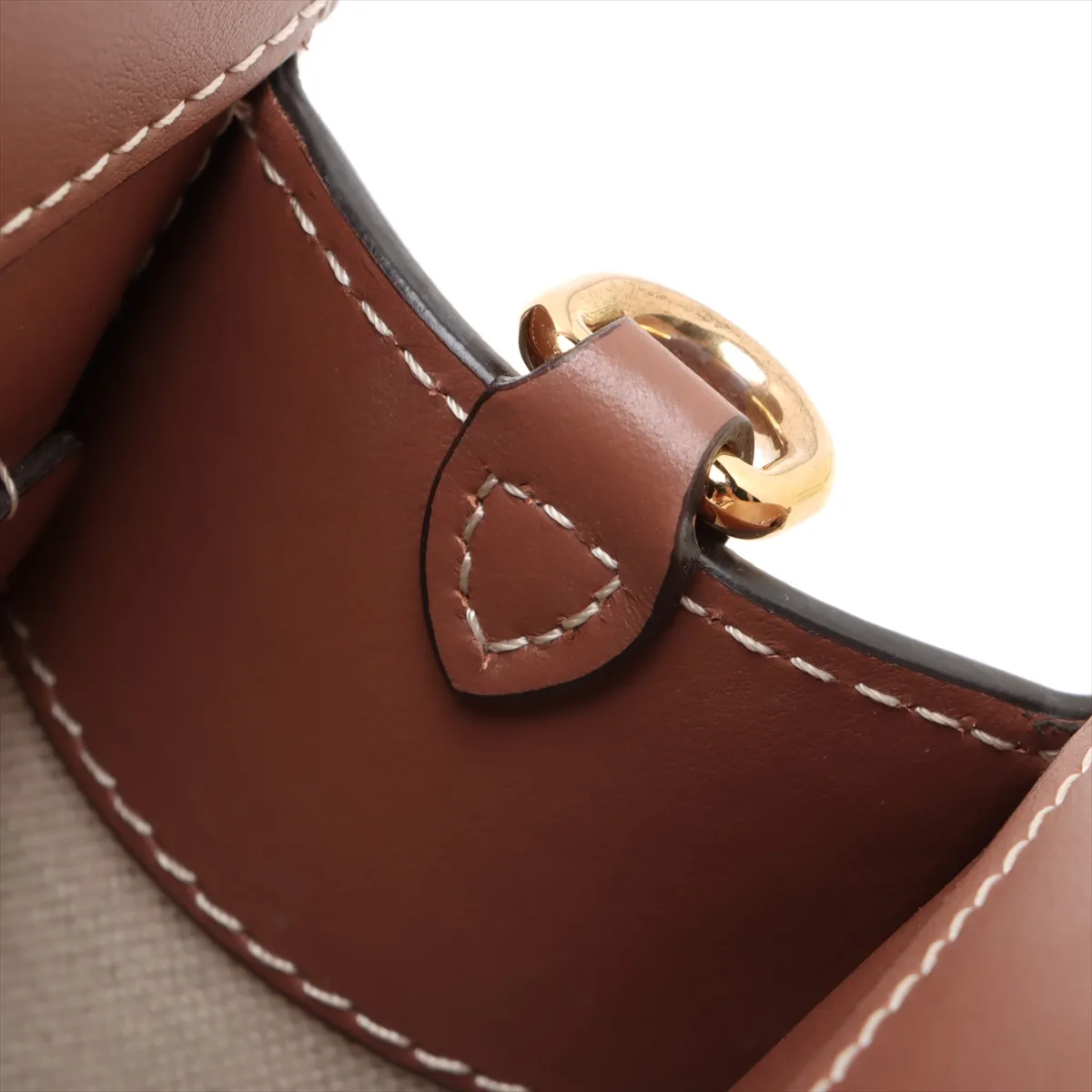 Mini Two-Tone Canvas x Leather 2-Way Handbag, Beige x Brown — view 12