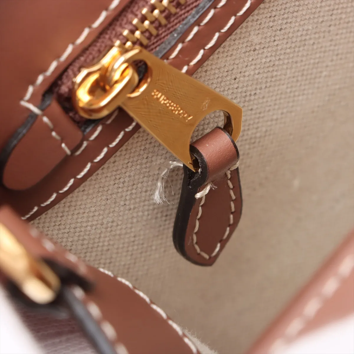 Mini Two-Tone Canvas x Leather 2-Way Handbag, Beige x Brown — view 13