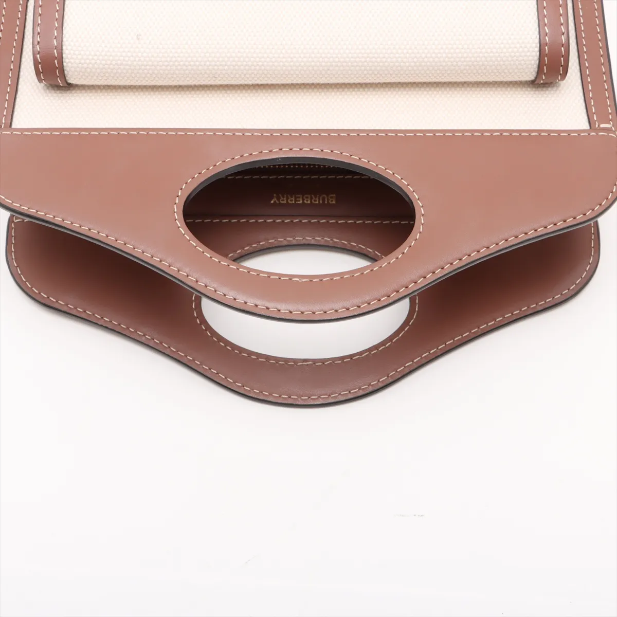 Mini Two-Tone Canvas x Leather 2-Way Handbag, Beige x Brown — view 5