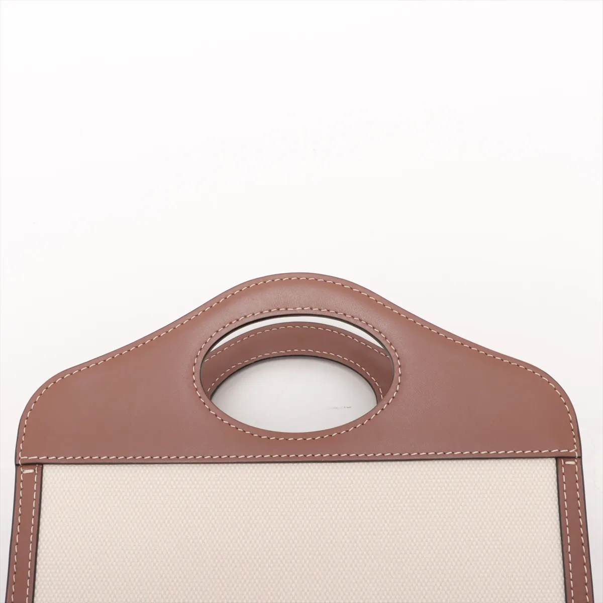 Mini Two-Tone Canvas x Leather 2-Way Handbag, Beige x Brown — view 6
