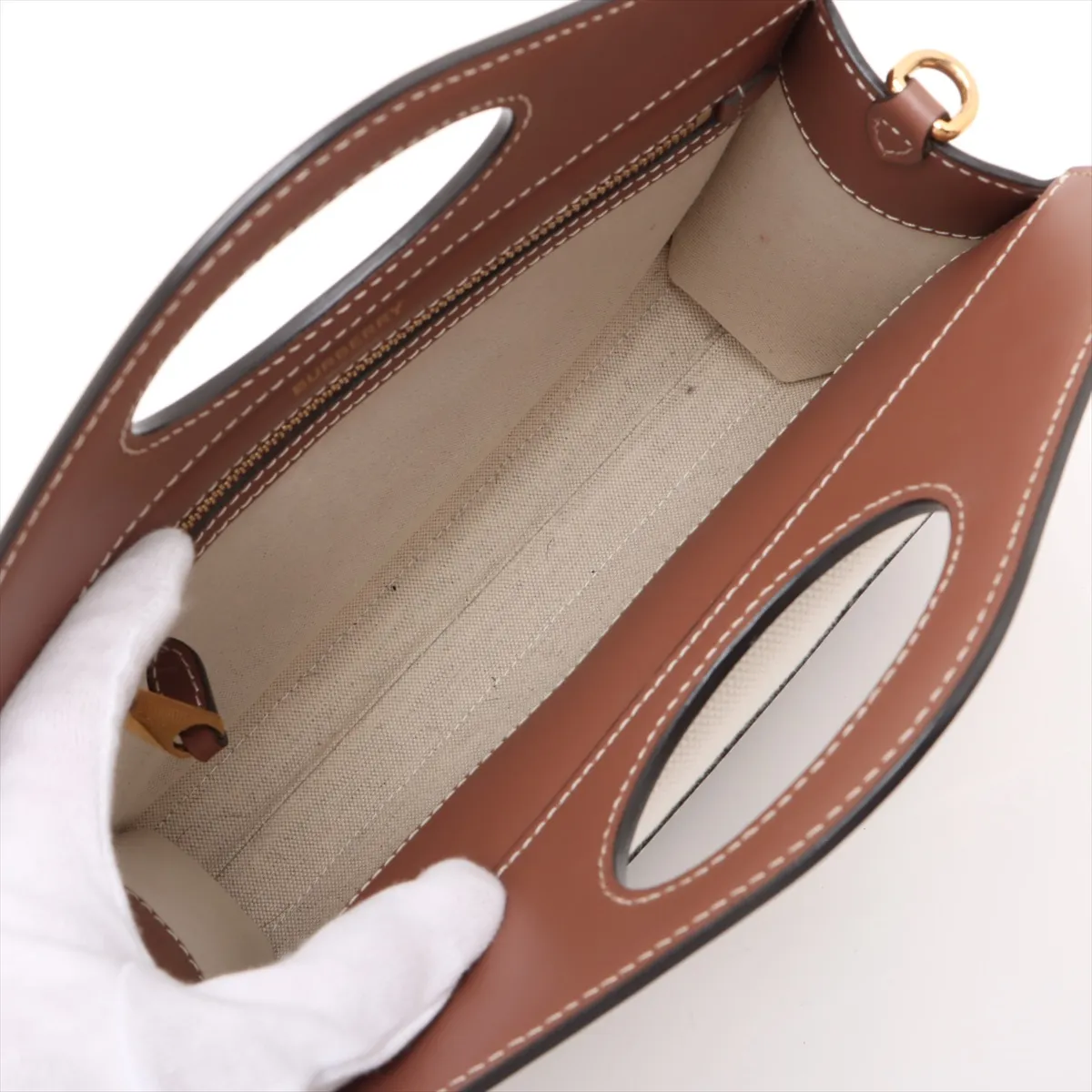 Mini Two-Tone Canvas x Leather 2-Way Handbag, Beige x Brown — view 8