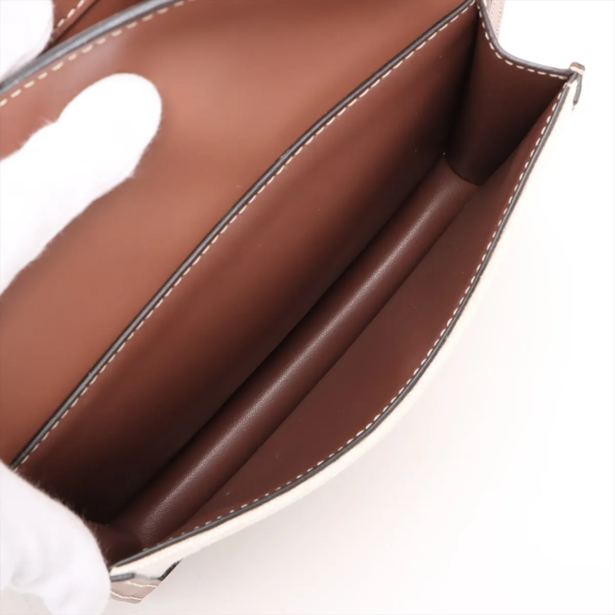 Mini Two-Tone Canvas x Leather 2-Way Handbag, Beige x Brown — view 10