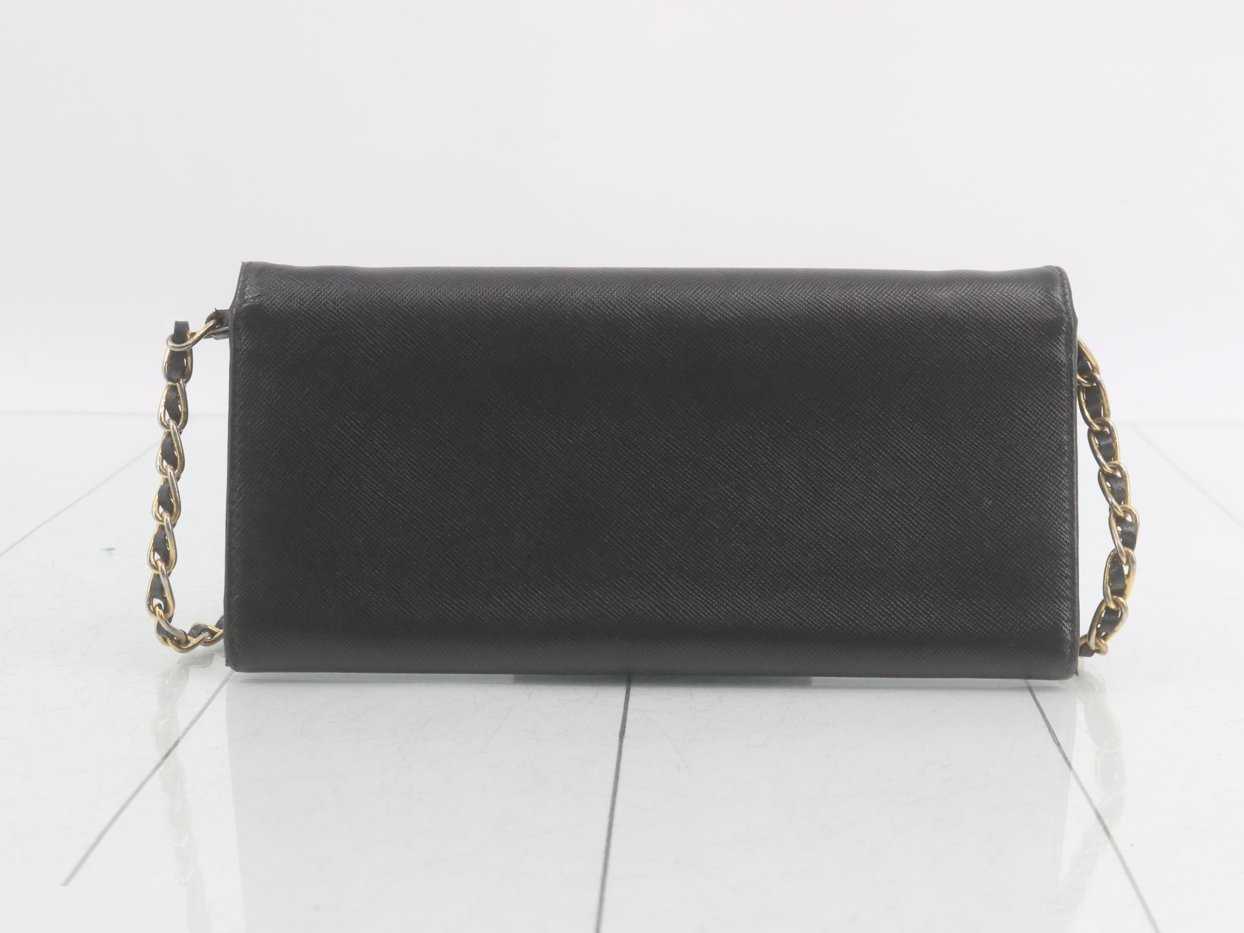 Chain Wallet, Saffiano Leather, Shoulder Bag, Long Wallet, Black — view 2