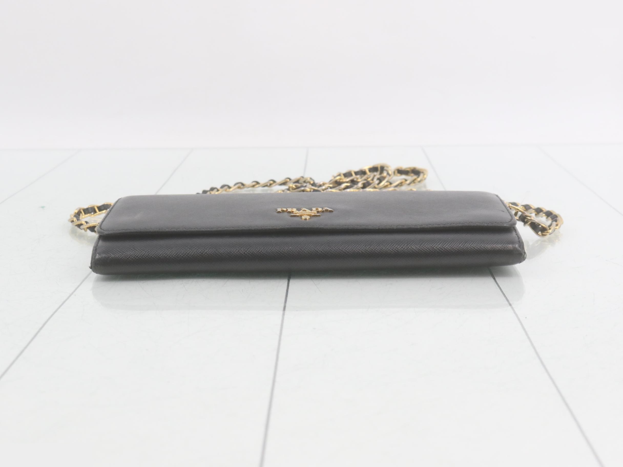 Chain Wallet, Saffiano Leather, Shoulder Bag, Long Wallet, Black — view 3