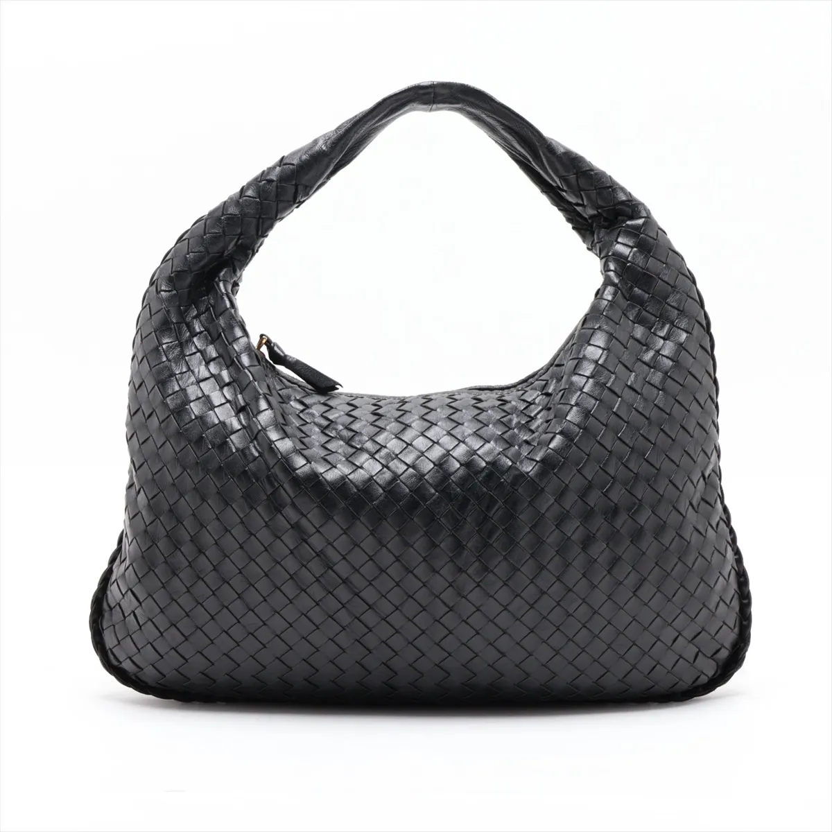 Intrecciato Hobo Leather Shoulder Bag, Black 115653