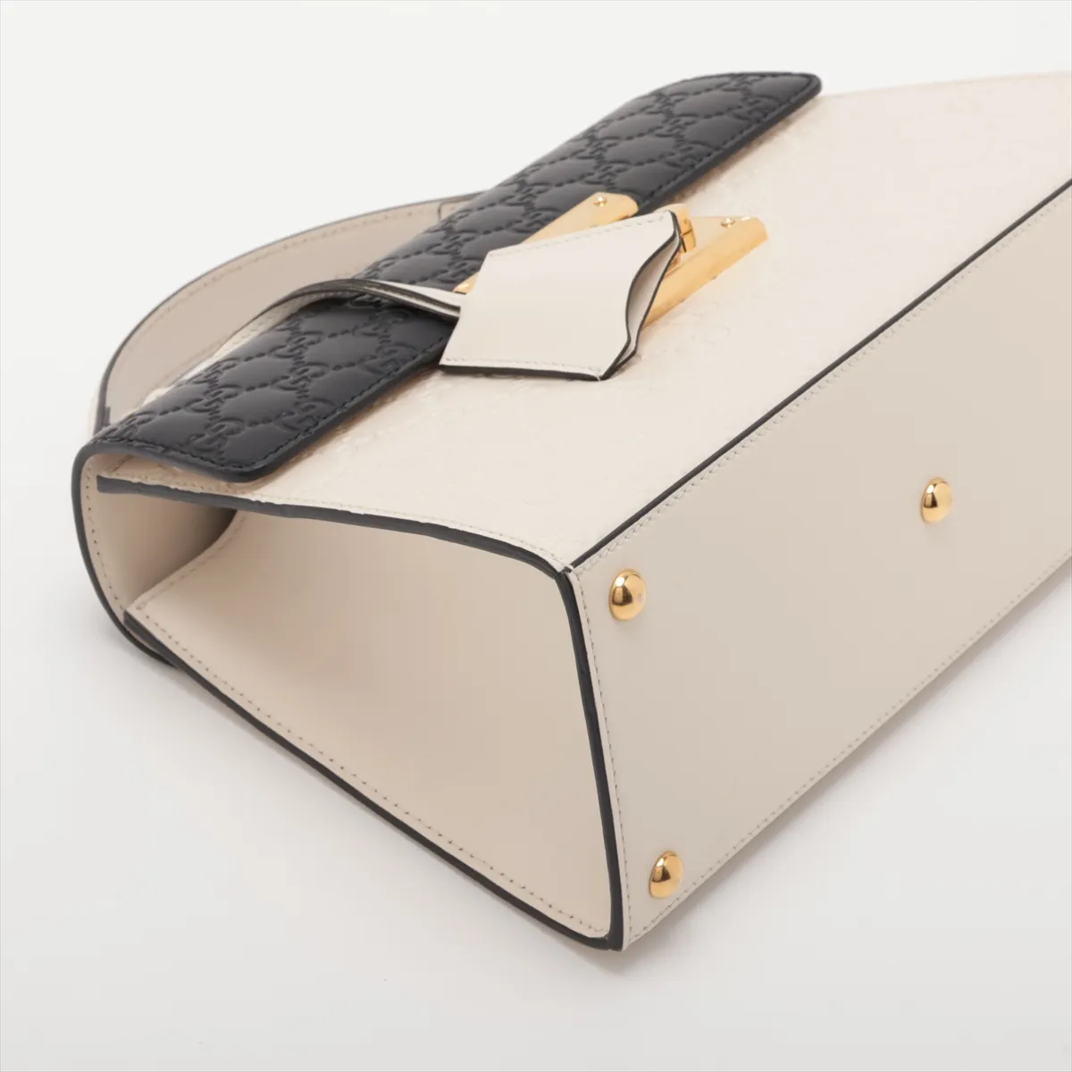 Guccissima Padlock 453188 Leather 2-Way Handbag White x Black — view 4