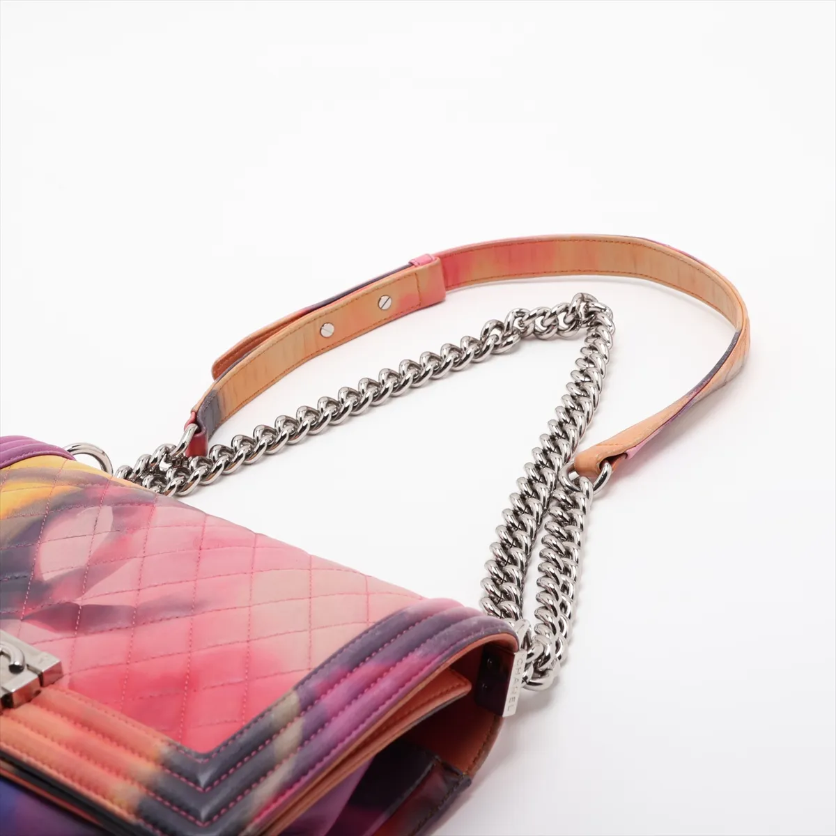 Boy Chanel 25 Lambskin Chain Shoulder Bag, Multicolor, Silver Hardware, 20998578, Serial Number in the 20s, A67086 — view 5