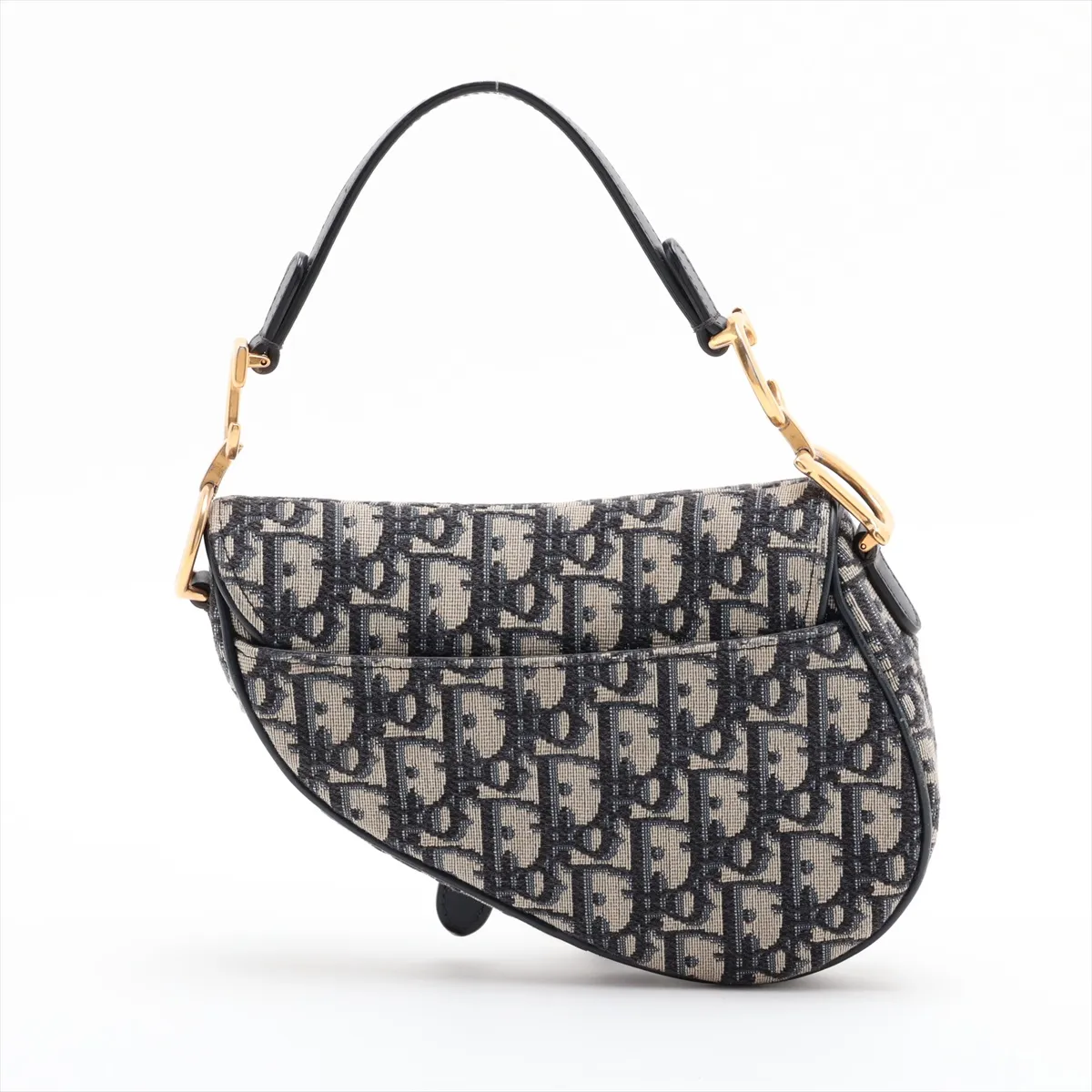 Oblique Saddle Bag Canvas x Leather Handbag Navy — view 2