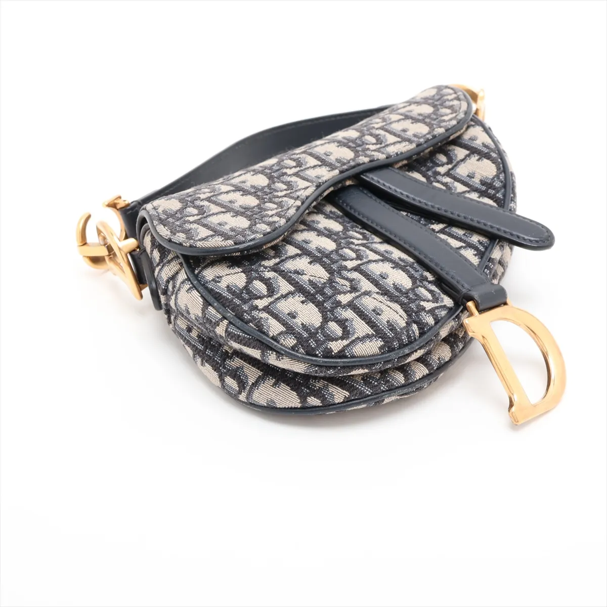 Oblique Saddle Bag Canvas x Leather Handbag Navy — view 4