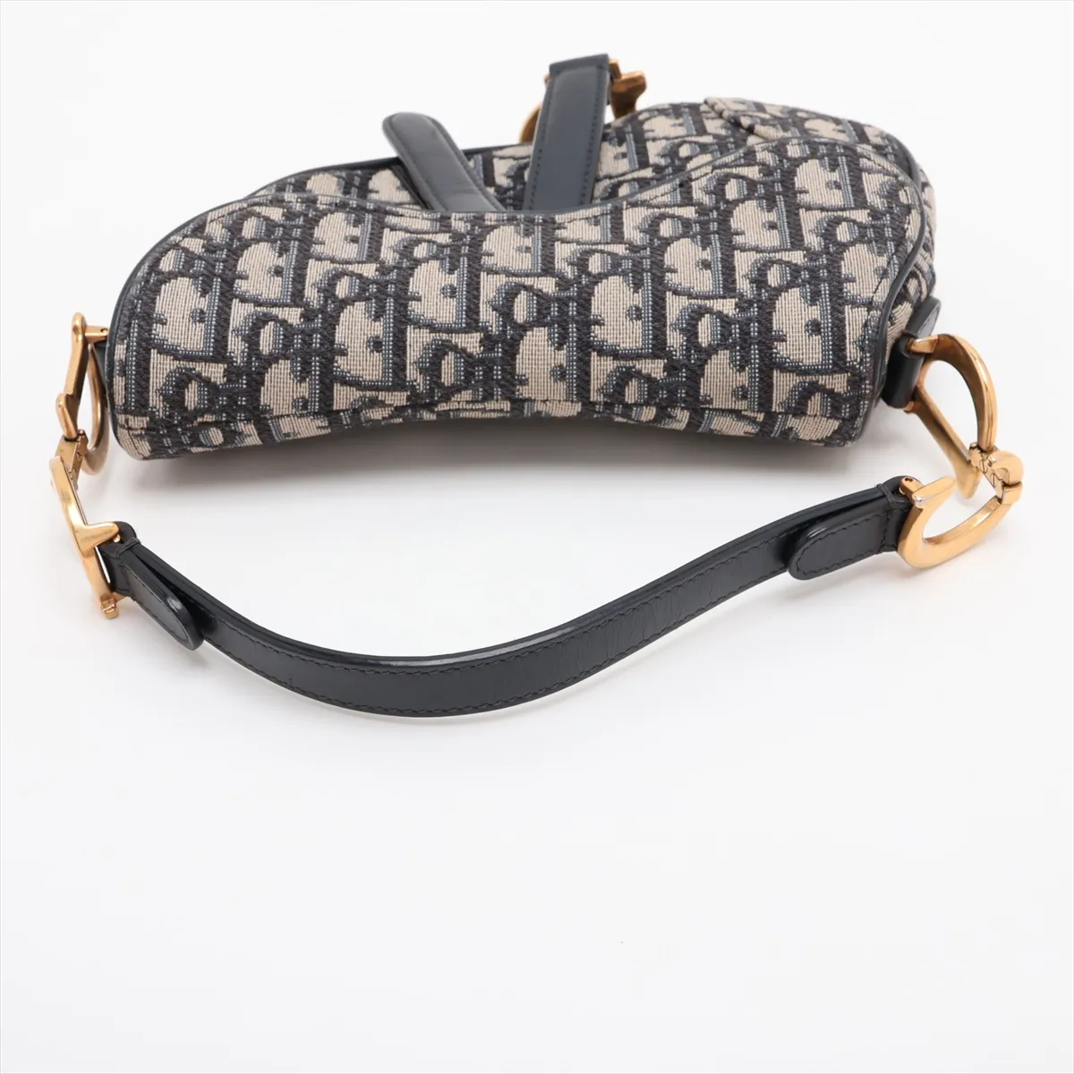 Oblique Saddle Bag Canvas x Leather Handbag Navy — view 5