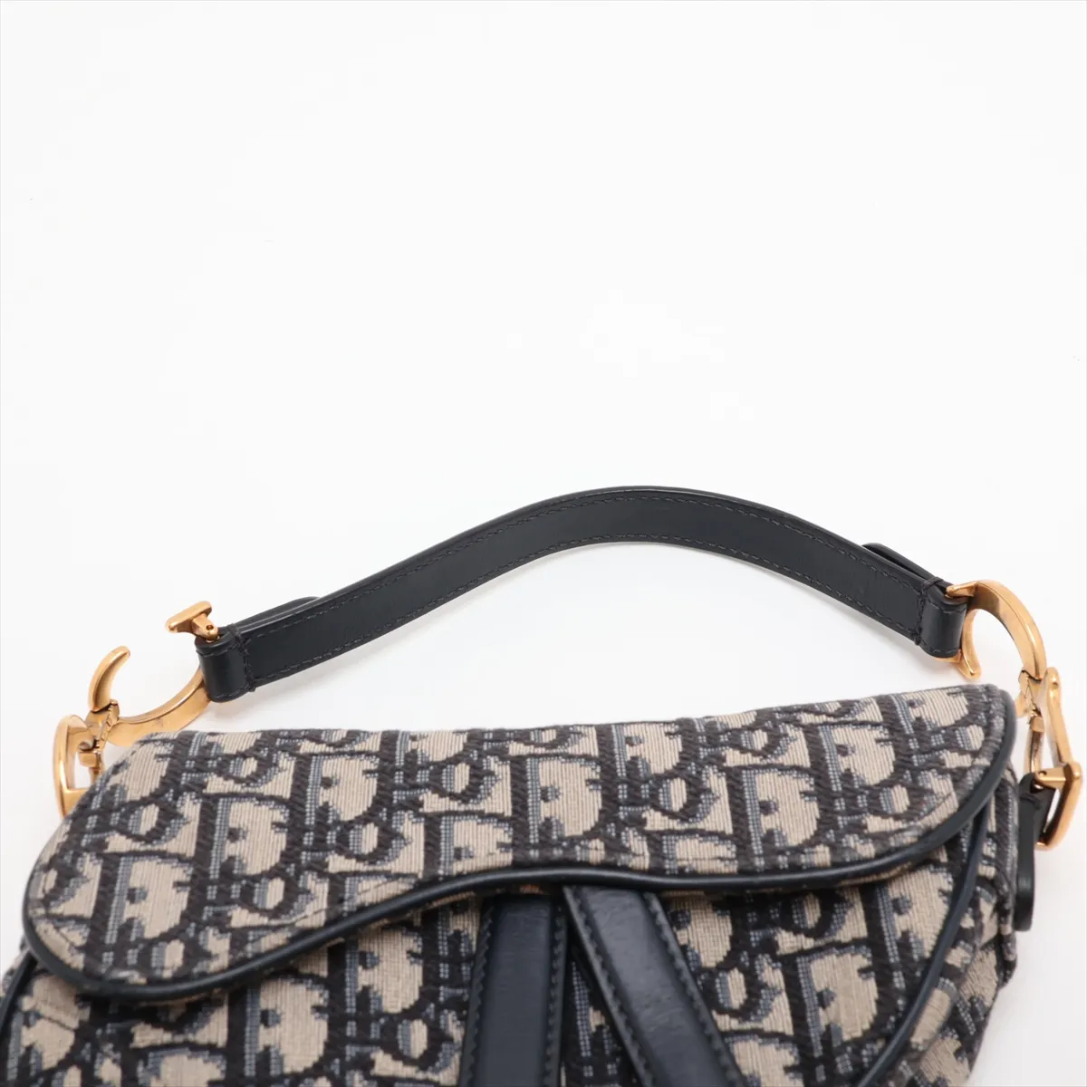 Oblique Saddle Bag Canvas x Leather Handbag Navy — view 6