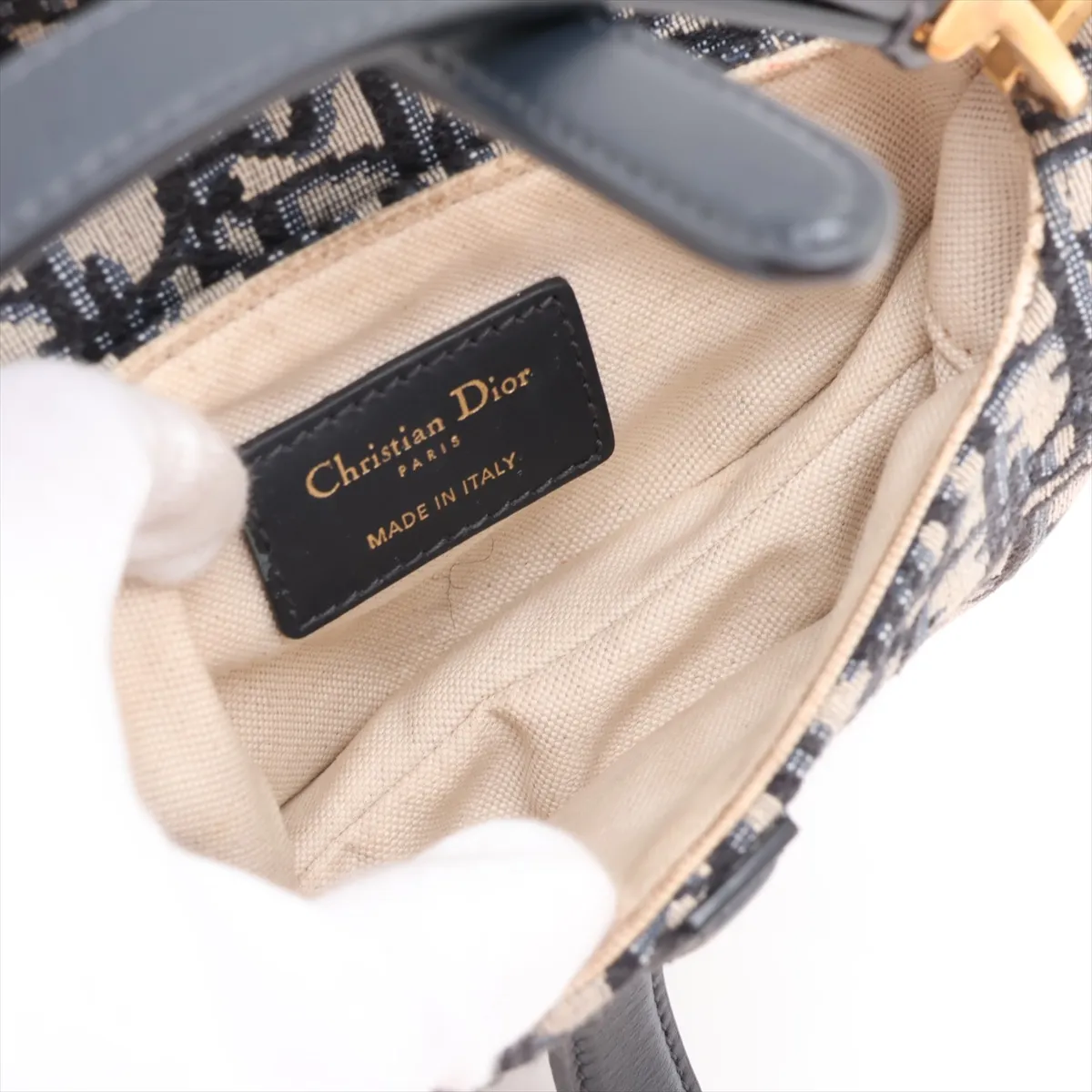 Oblique Saddle Bag Canvas x Leather Handbag Navy — view 7