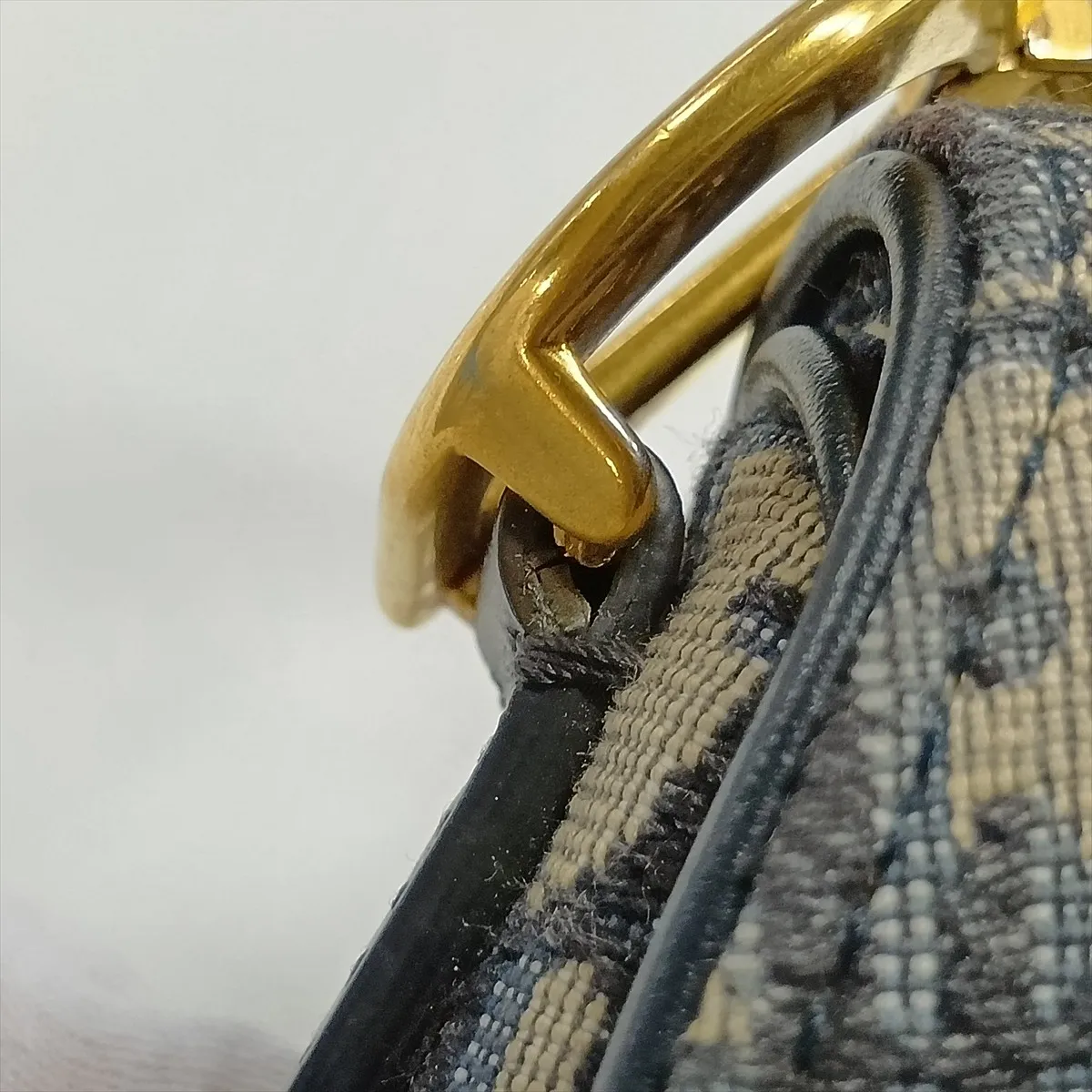 Oblique Saddle Bag Canvas x Leather Handbag Navy — view 10