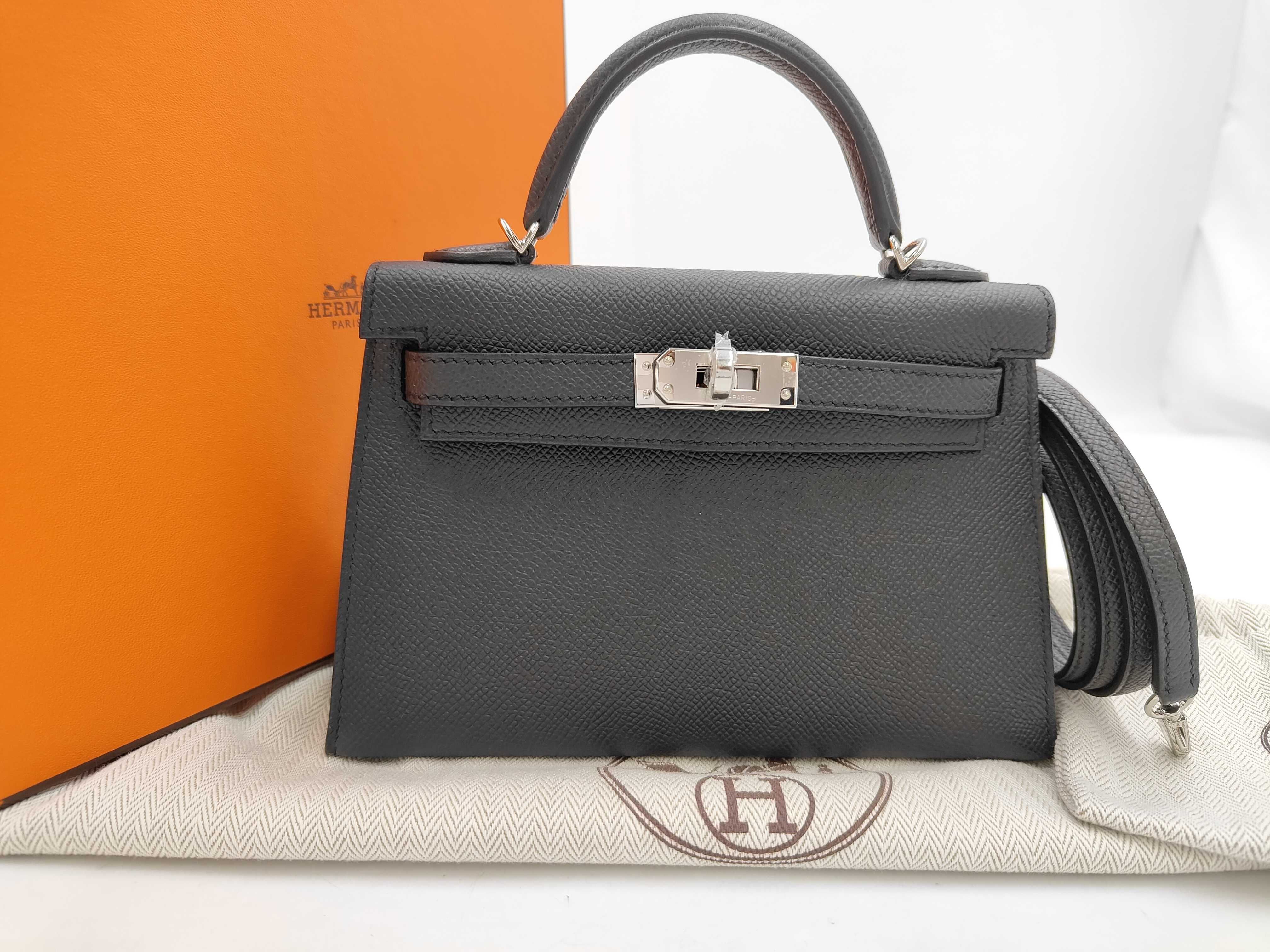 Mini Kelly 2 Black Epsom Leather Silver Hardware K Stamp Handbag