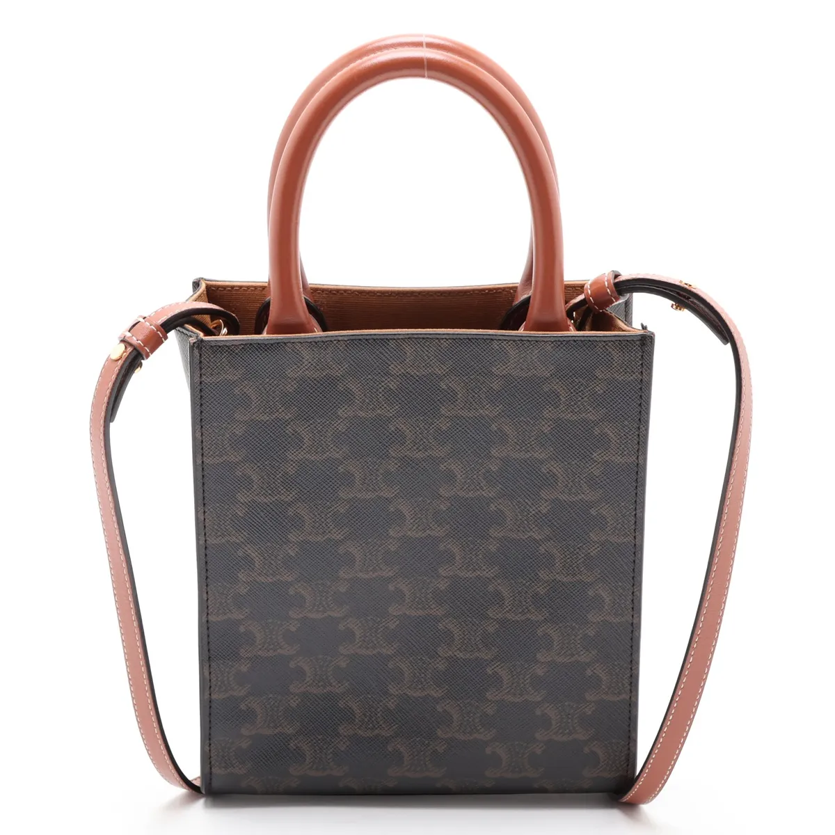 Triomphe Mini Vertical Cabas PVC x Leather 2-Way Handbag Brown — view 2