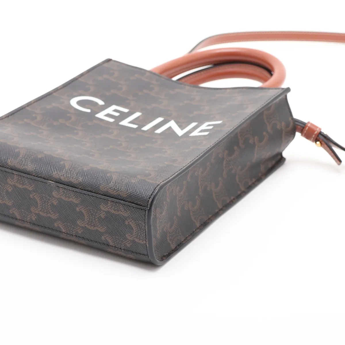 Triomphe Mini Vertical Cabas PVC x Leather 2-Way Handbag Brown — view 3