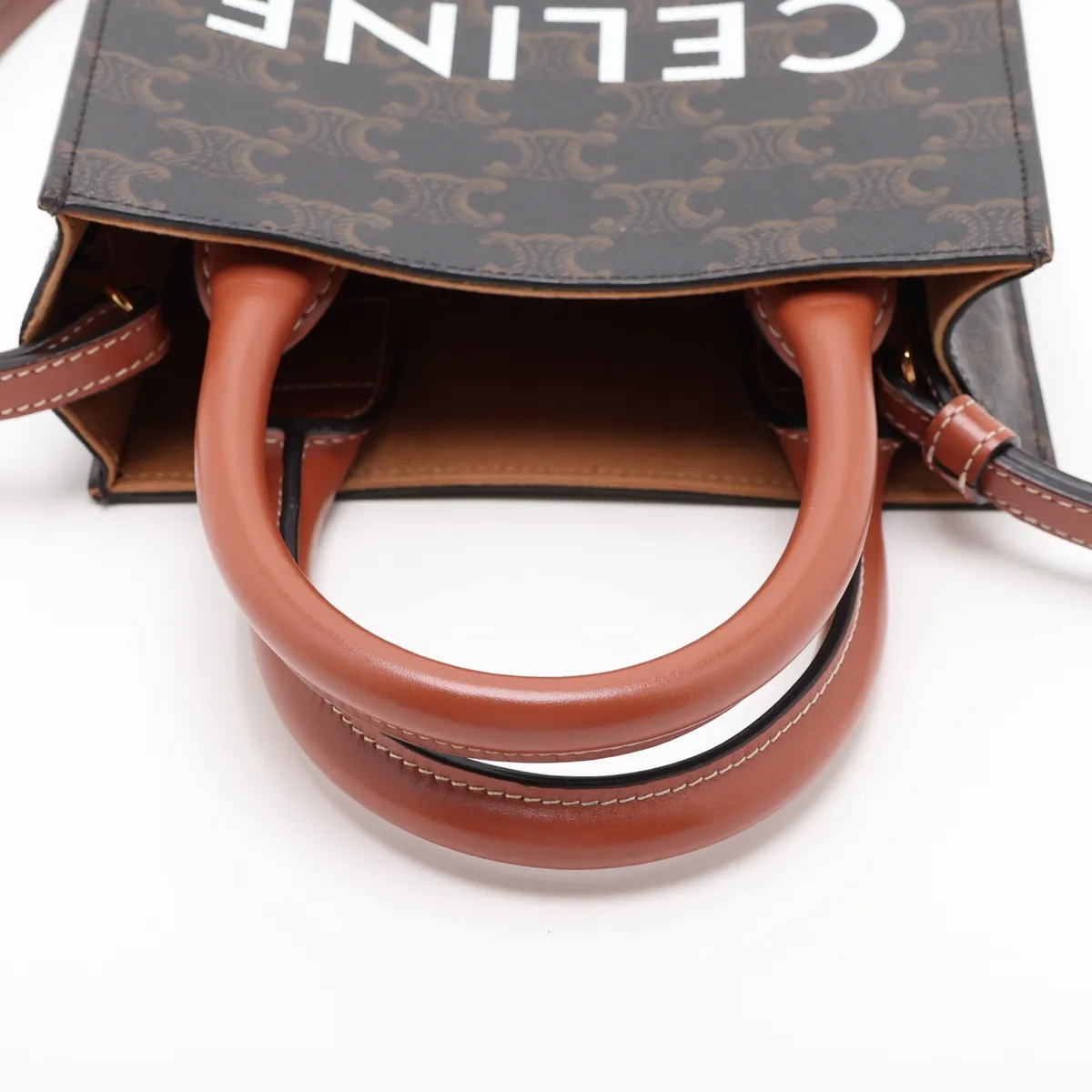 Triomphe Mini Vertical Cabas PVC x Leather 2-Way Handbag Brown — view 5