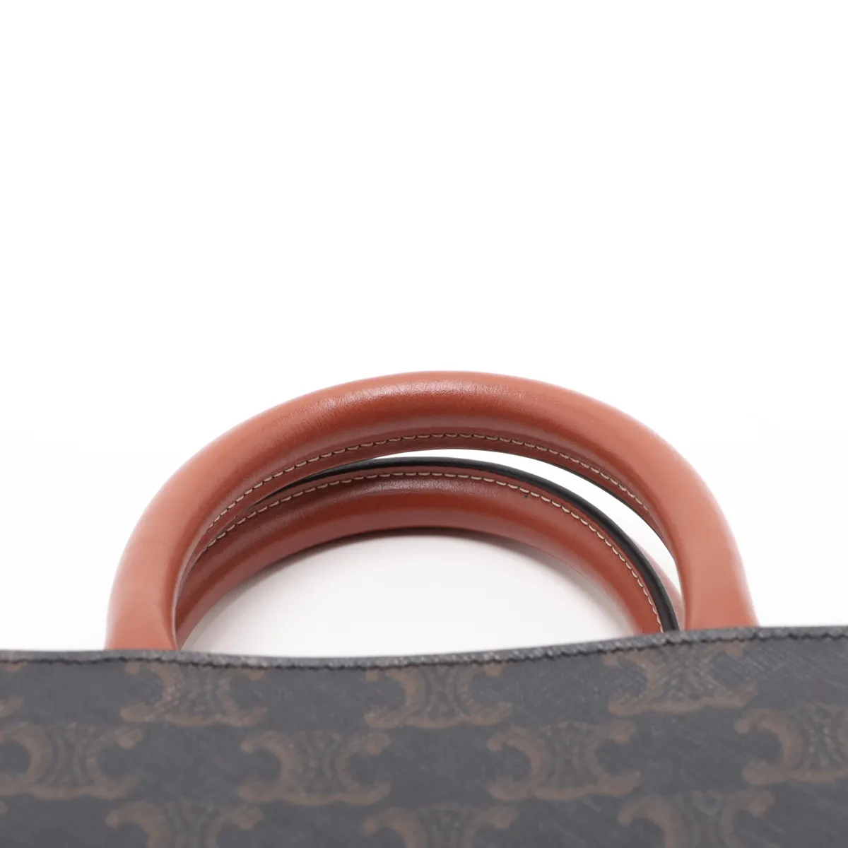 Triomphe Mini Vertical Cabas PVC x Leather 2-Way Handbag Brown — view 6
