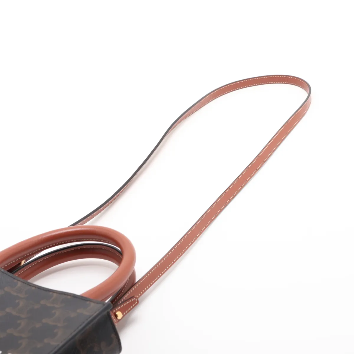 Triomphe Mini Vertical Cabas PVC x Leather 2-Way Handbag Brown — view 7