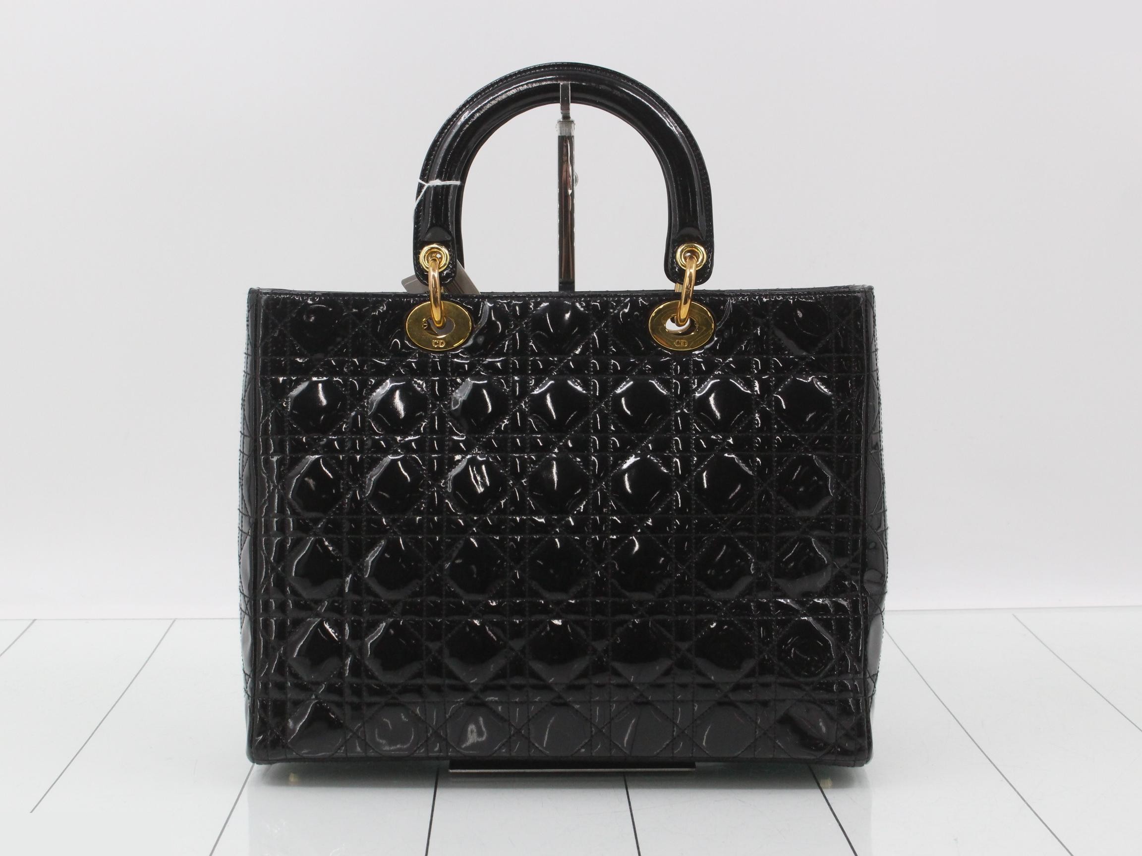 Lady Dior Canage Enamel Handbag, Black — view 2
