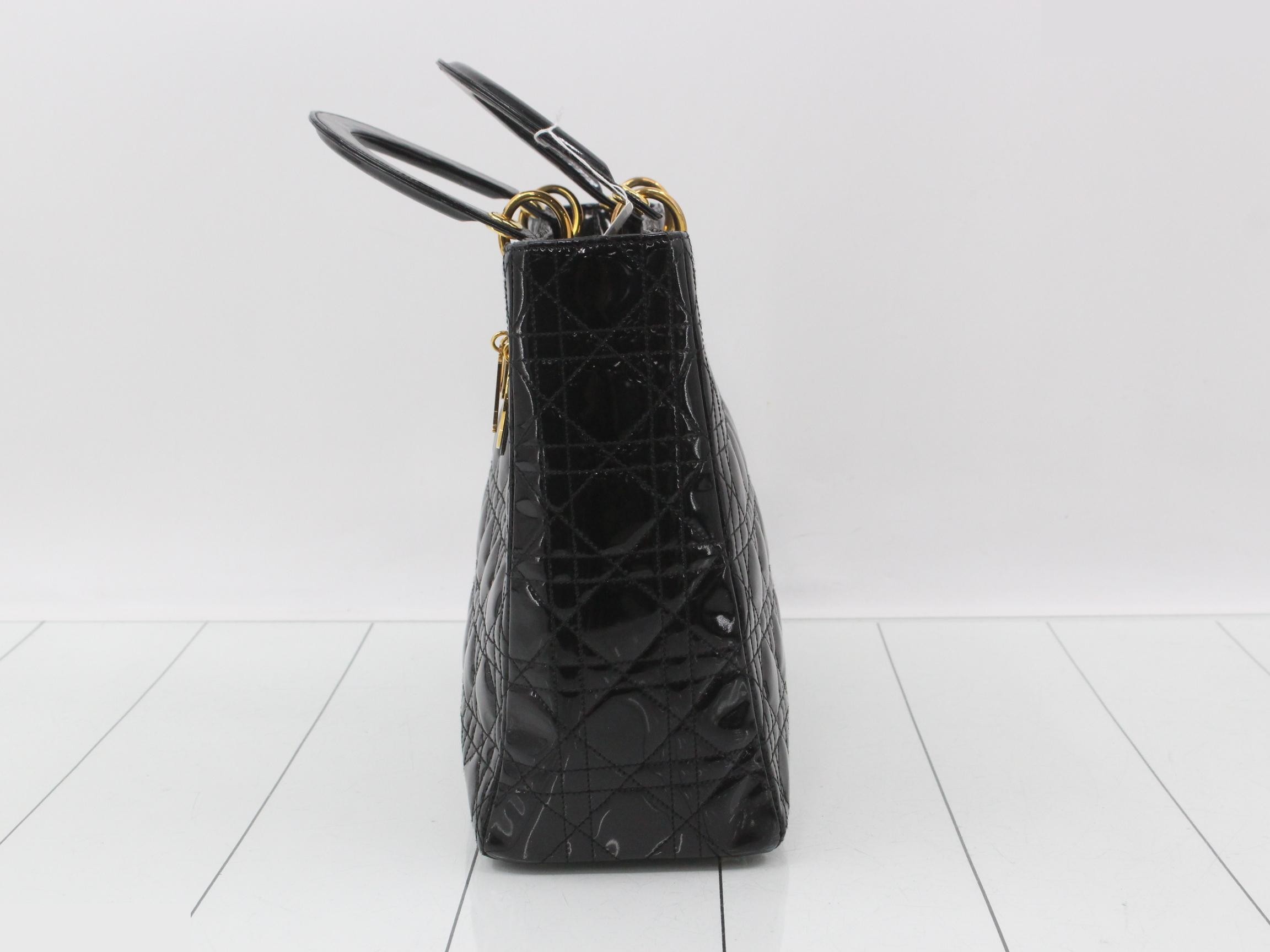 Lady Dior Canage Enamel Handbag, Black — view 3