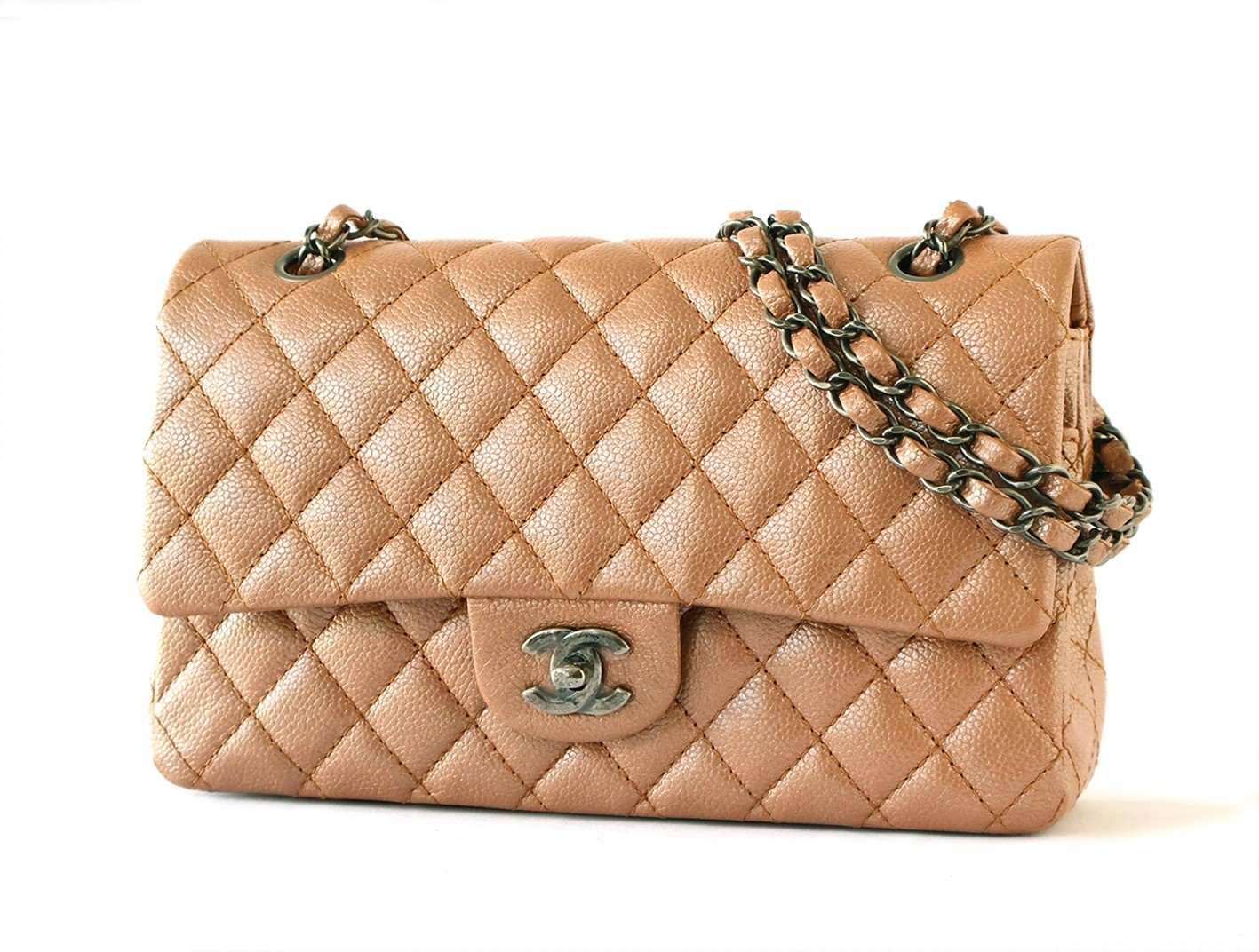 Matelassé 25 Lambskin Double Flap Double Chain Shoulder Bag with Pearl