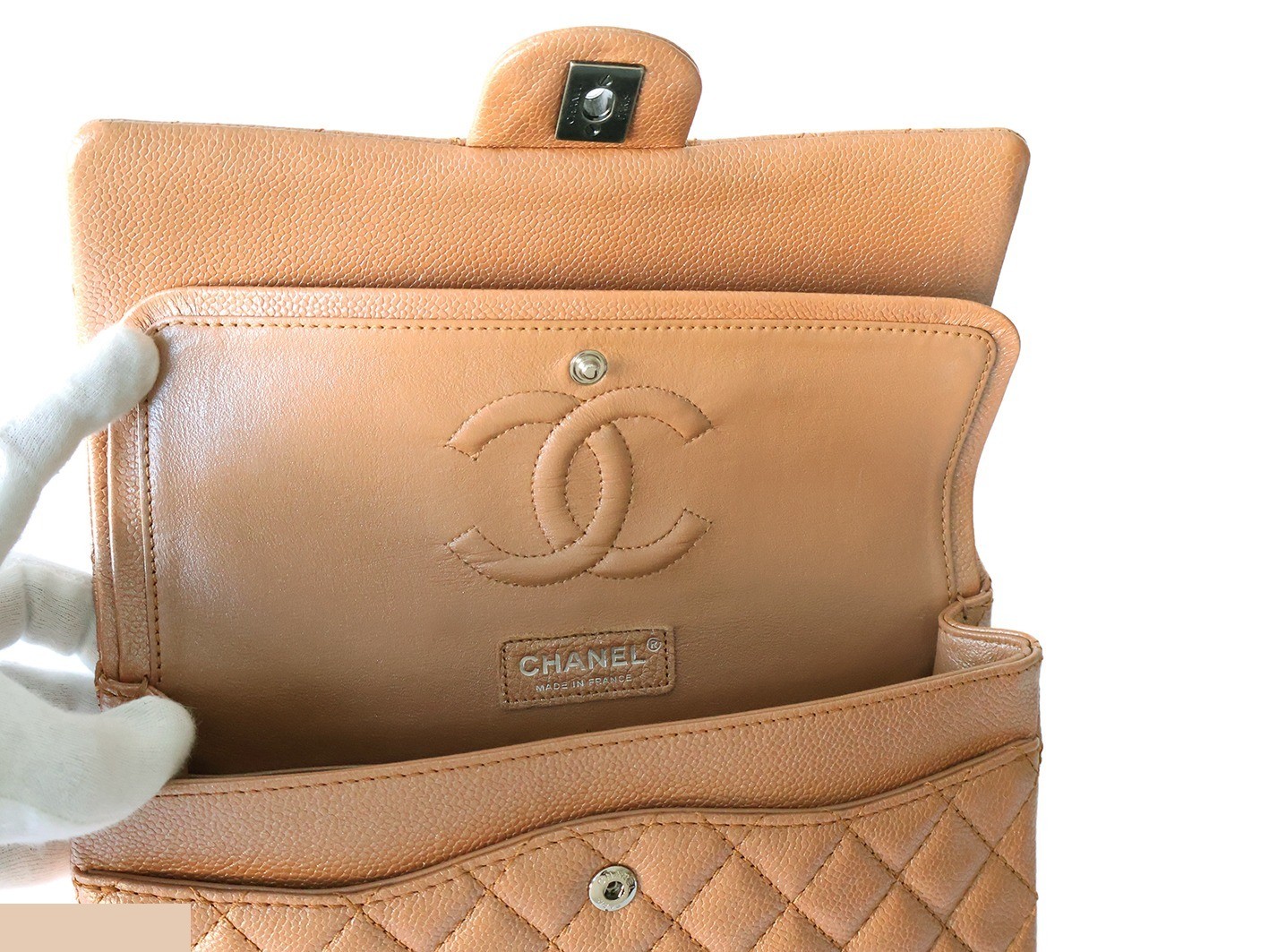 Matelassé 25 Lambskin Double Flap Double Chain Shoulder Bag with Pearl — view 11