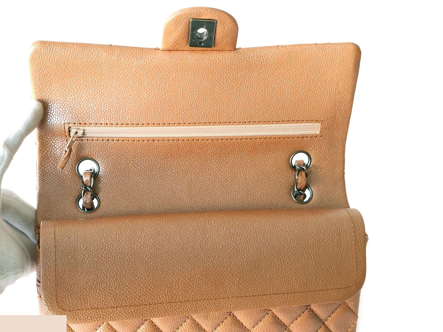 Matelassé 25 Lambskin Double Flap Double Chain Shoulder Bag with Pearl — view 10