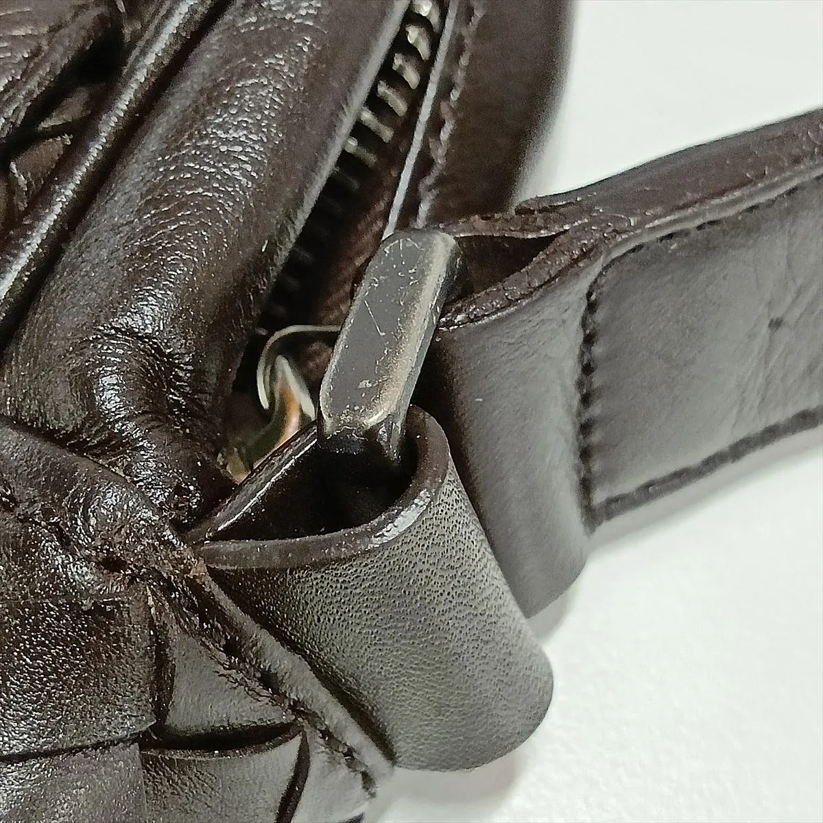 Intrecciato Leather Shoulder Bag, Brown — view 11