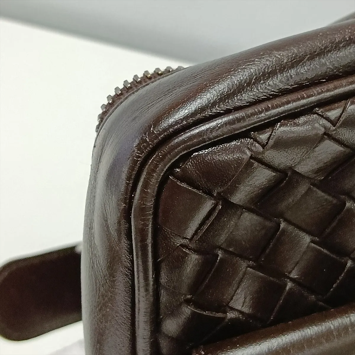 Intrecciato Leather Shoulder Bag, Brown — view 12