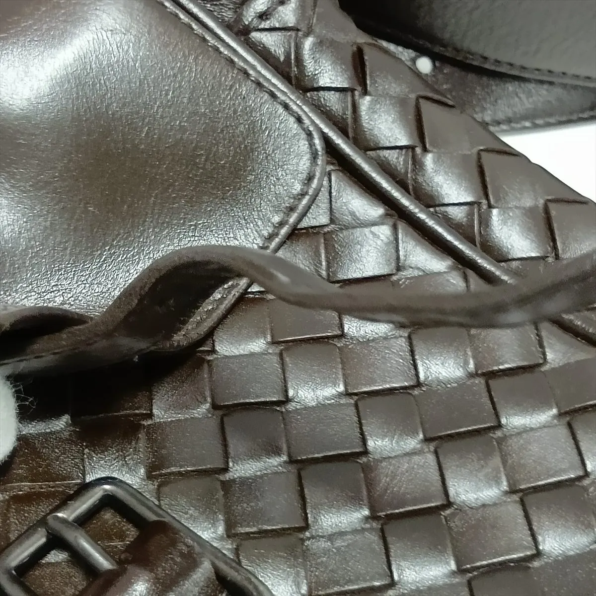 Intrecciato Leather Shoulder Bag, Brown — view 14