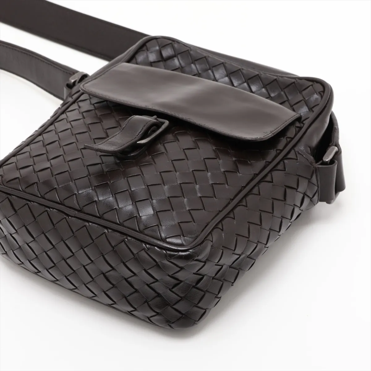 Intrecciato Leather Shoulder Bag, Brown — view 3