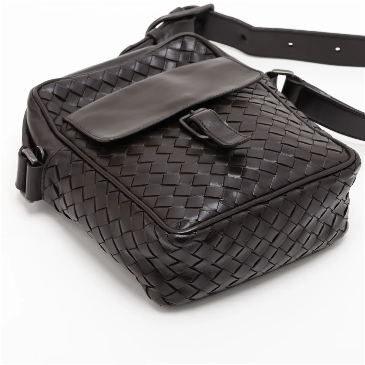 Intrecciato Leather Shoulder Bag, Brown — view 4